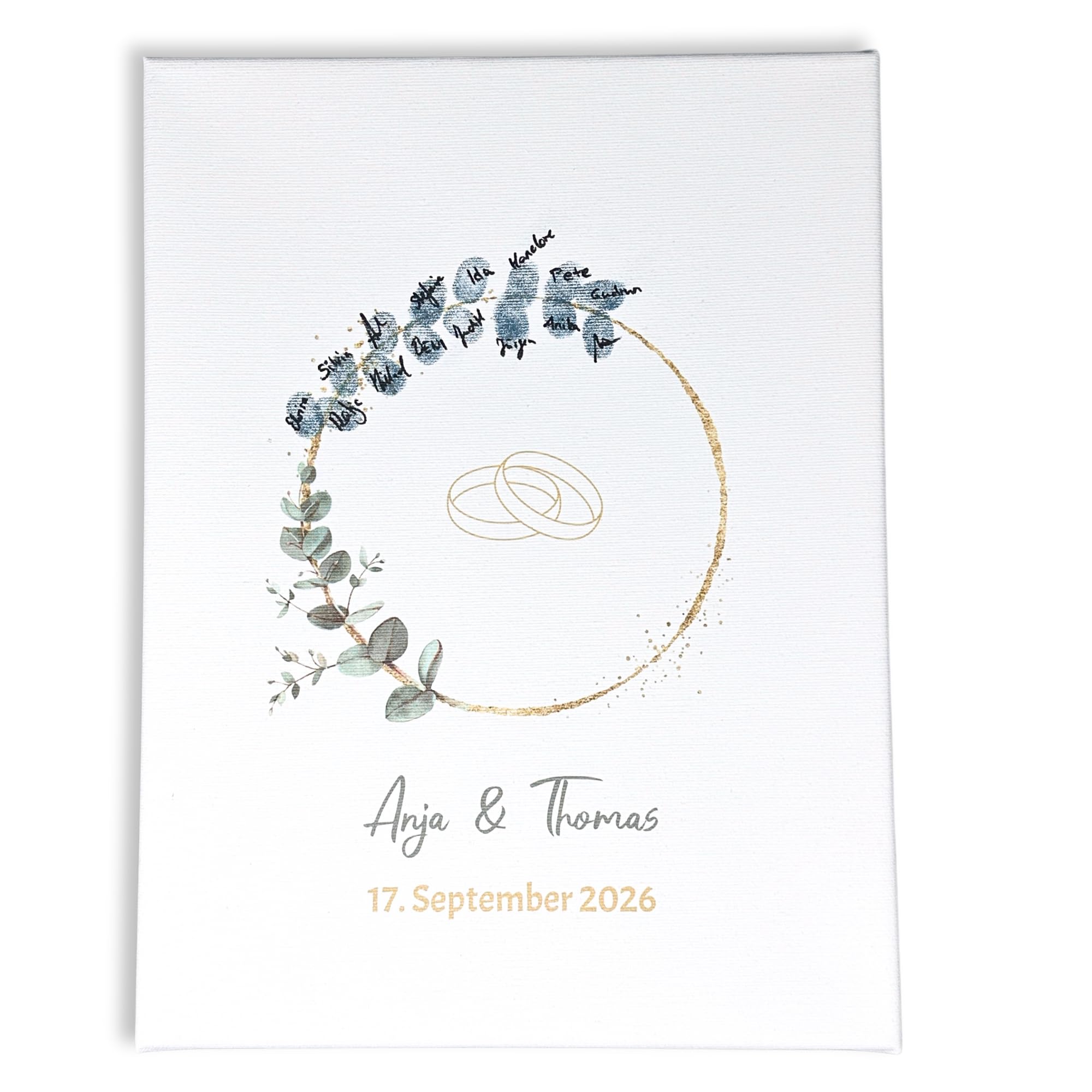 Personalisierte Leinwand Fingerabdruck Eukalyptus Design inkl. Stempelkissen Stift Hochzeit