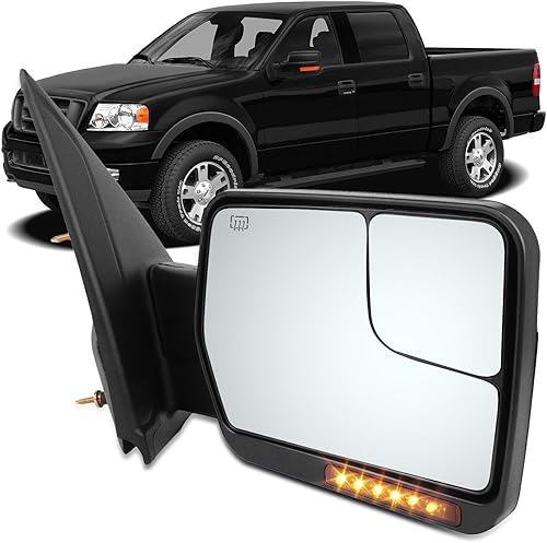 OCPTY Espejo de remolque apto para Ford 2004-2014 serie F-150 camioneta Pickup espejo de remolque pasajero lado derecho alimentación ajustable luz