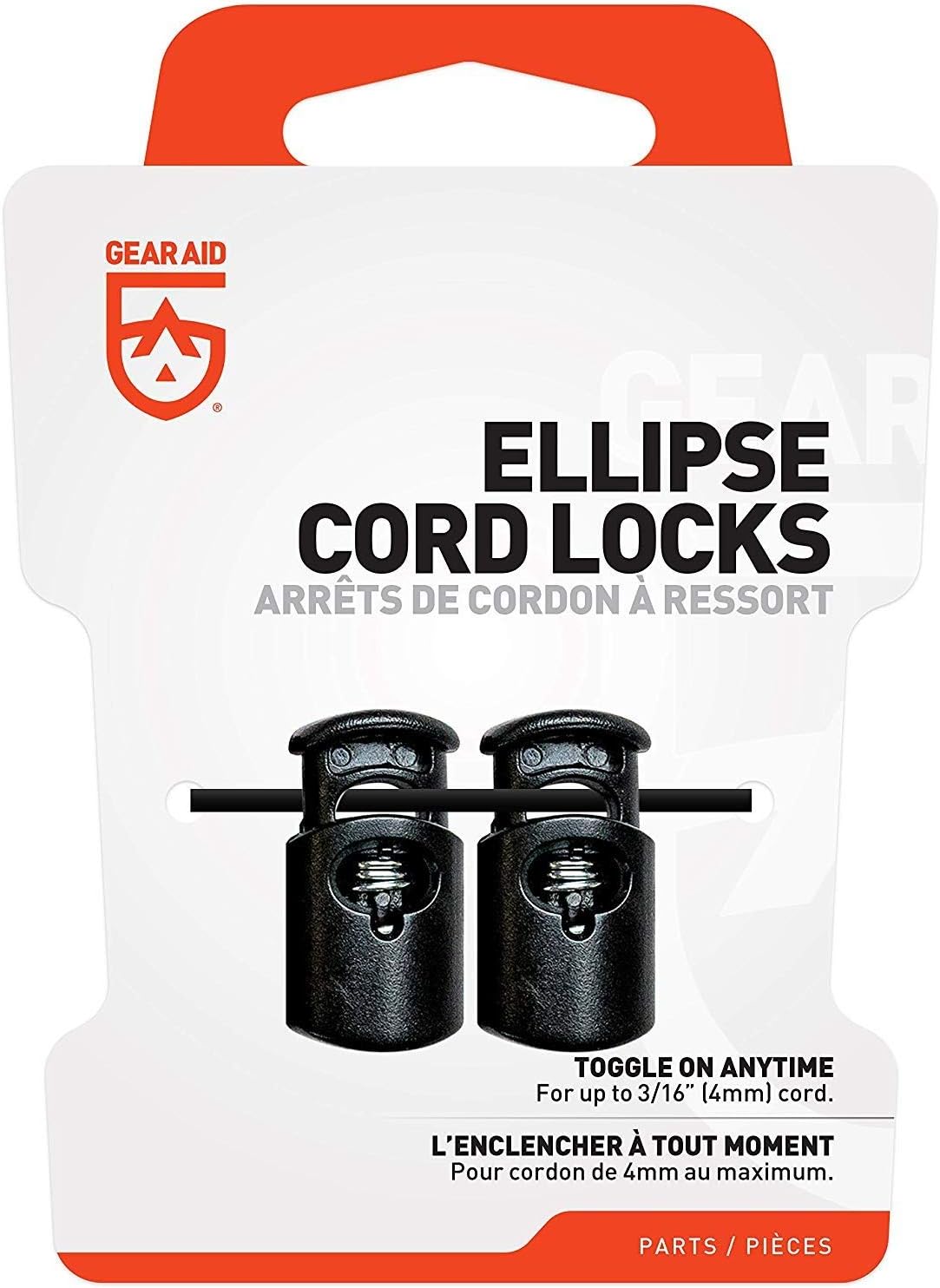 GEAR AID Ellipse Cord Locks, Replace Broken or Missing Cord Locks on Jackets, Backpacks, Sleeping Bags and More, Black, 1 Pair