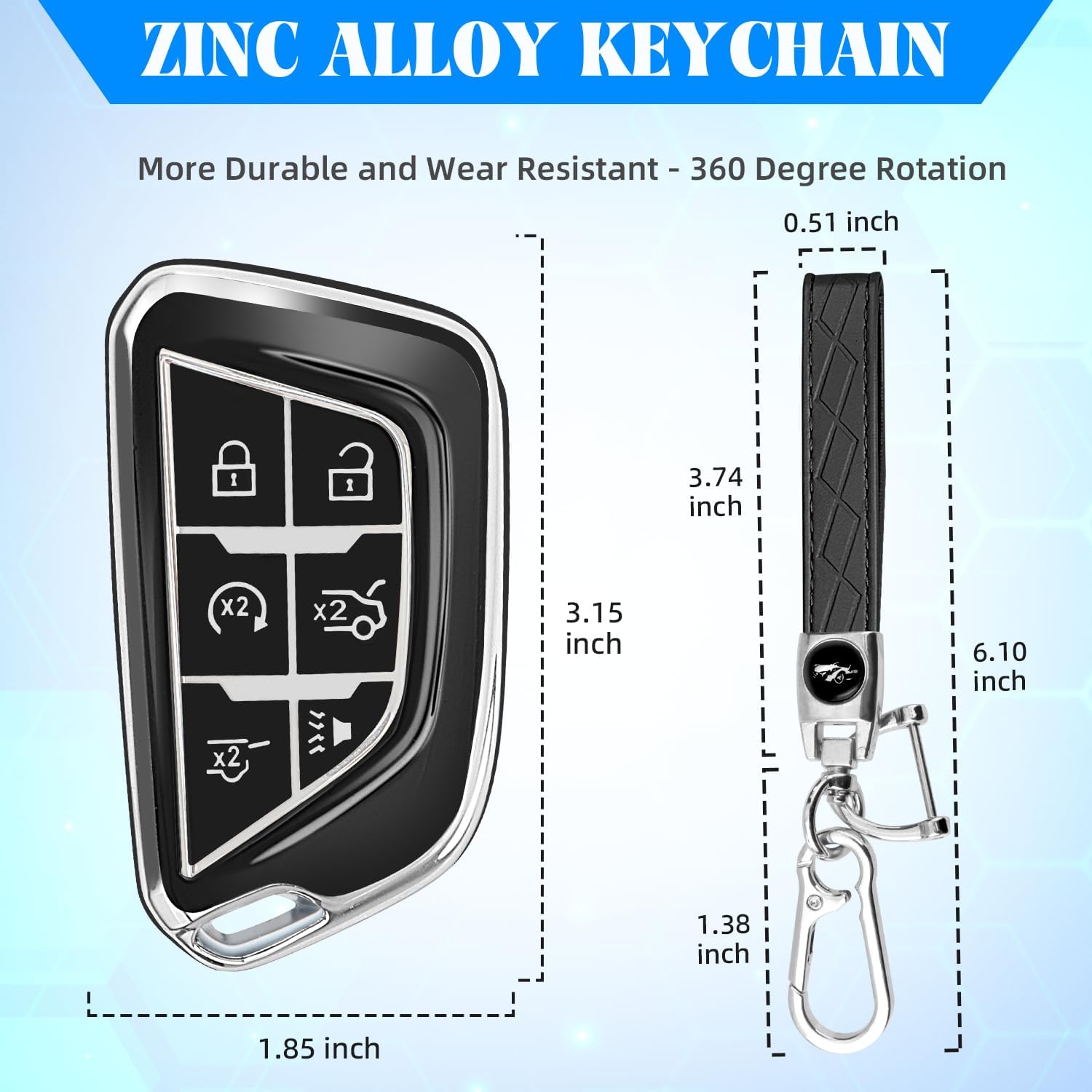 QBUC for Cadillac Key Fob Cover with Keychain Soft TPU Protection Case Compatible with 2020-2026 Cadillac Escalade Lyriq Optiq 6-Buttons(Chrome Trim Black)