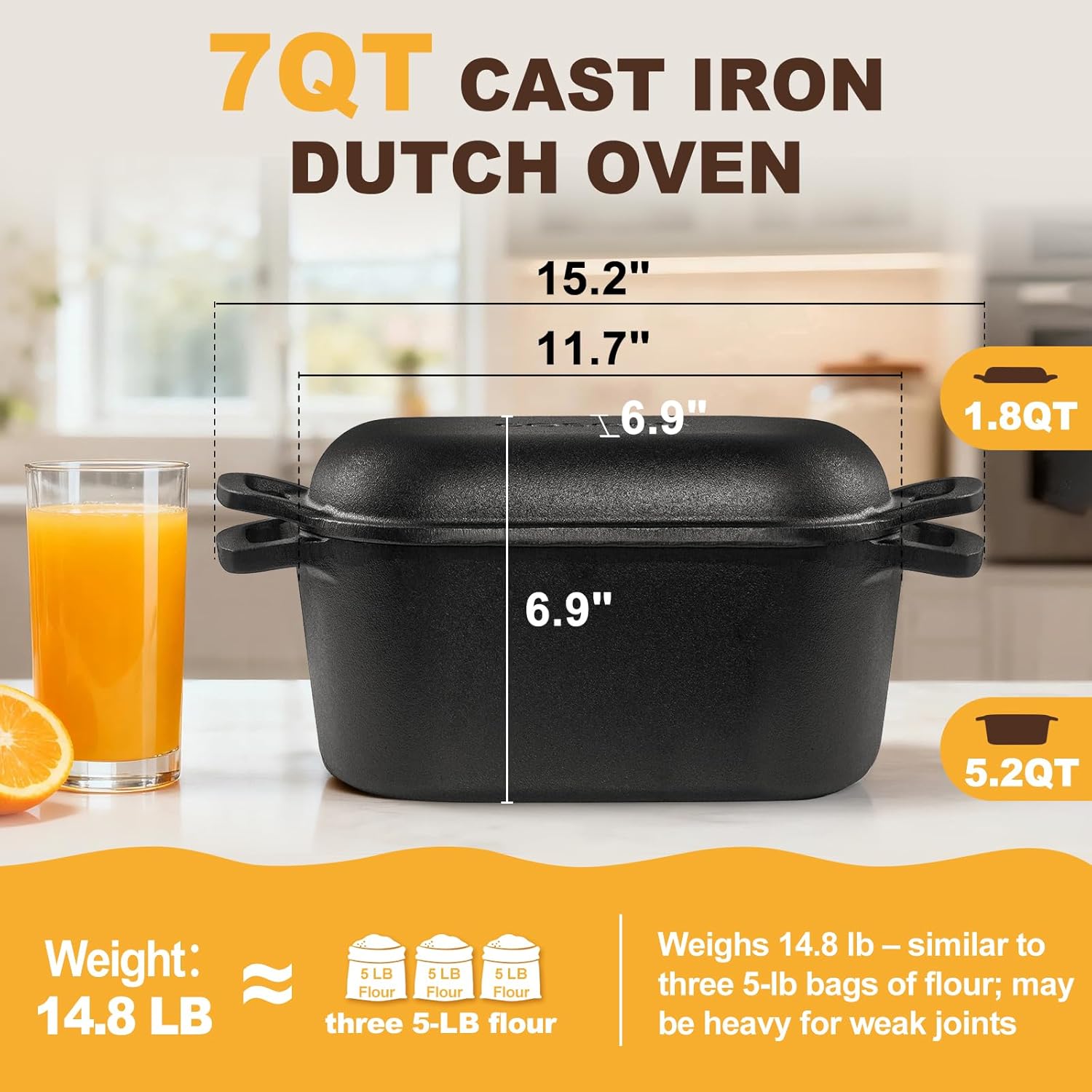 7QT Oval Dutch Oven for Sourdough Bread Baking, Pre-Seasoned Cast Iron Bread Pan with Lid, Even Heat Distribution for Homemade Bread - Image 6