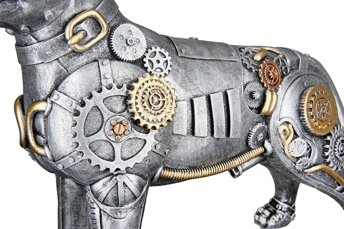 Casablanca dekoracyjna figurka pies Pitbull – figurka zwierzęca w stylu steampunk z żywicy syntetycznej – kolor: antyczne srebro – wysokość 29 cm