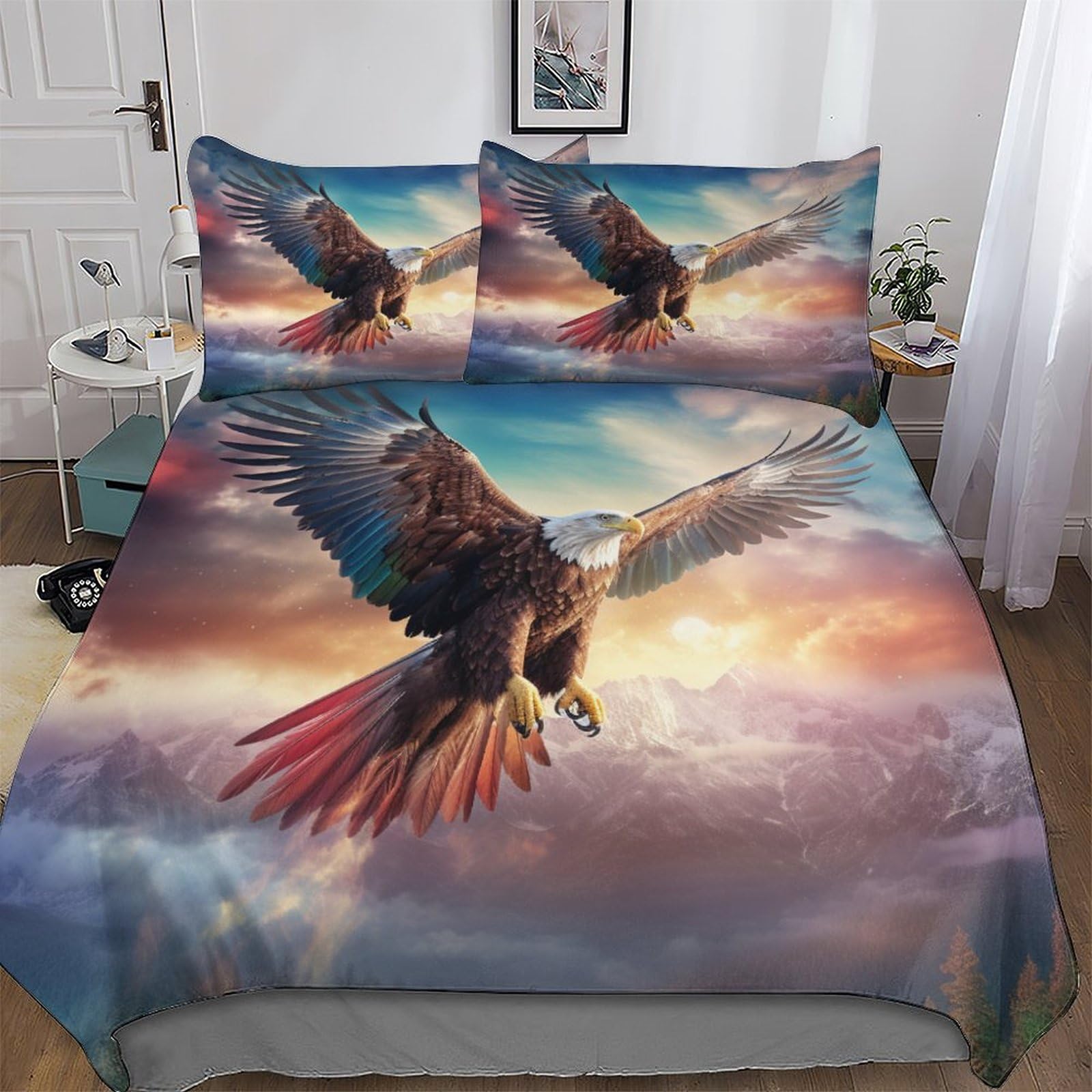 Housse de couette aigle 3D hypoallergénique et ultra douce 200x200