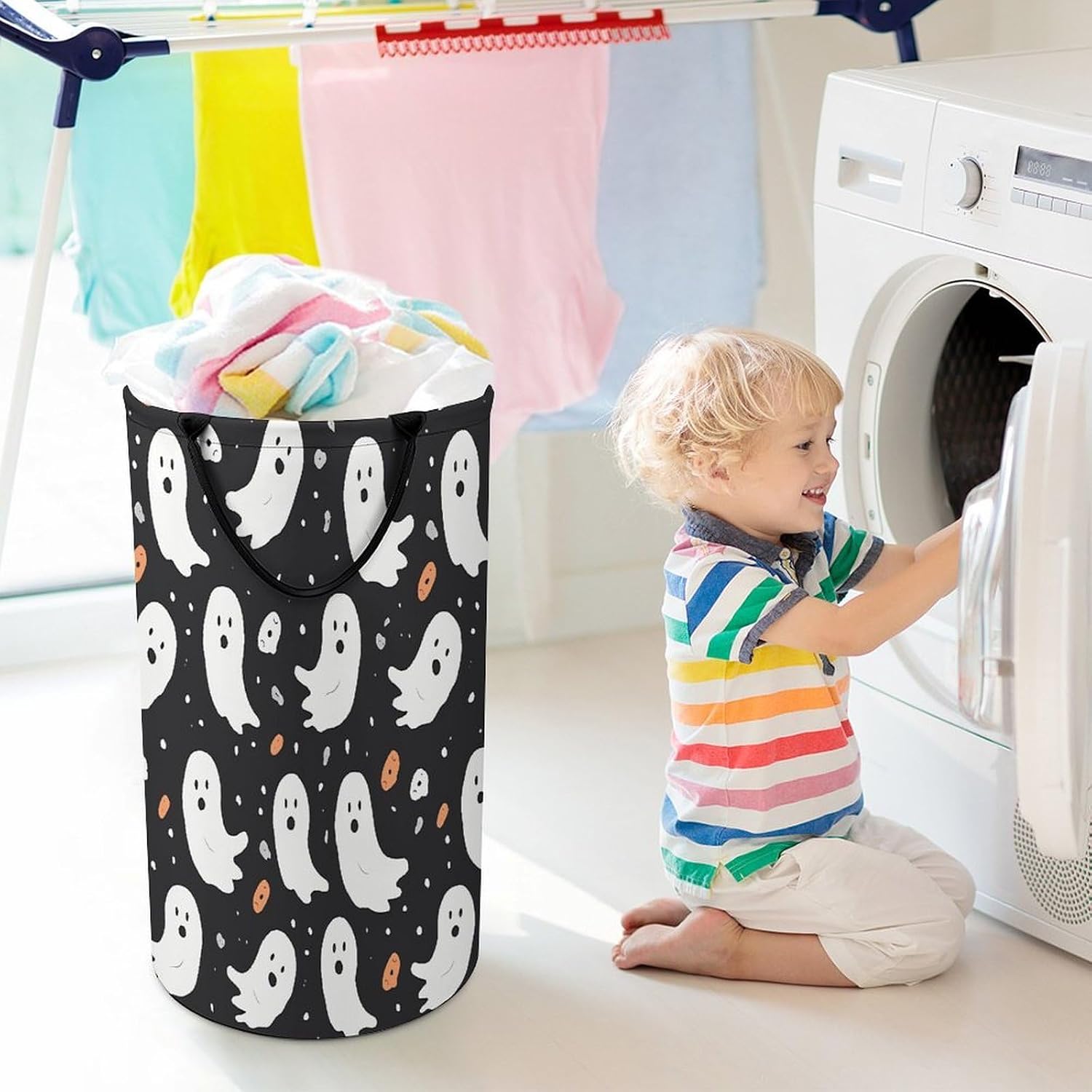 Cute Ghost Halloween PatternLaundry Hamper Storage Basket | Large Dirty Clothes Bag for Easy Carry Handles,Large Clothes Basket with Handles,Organizer for Bathroom Bedroom
