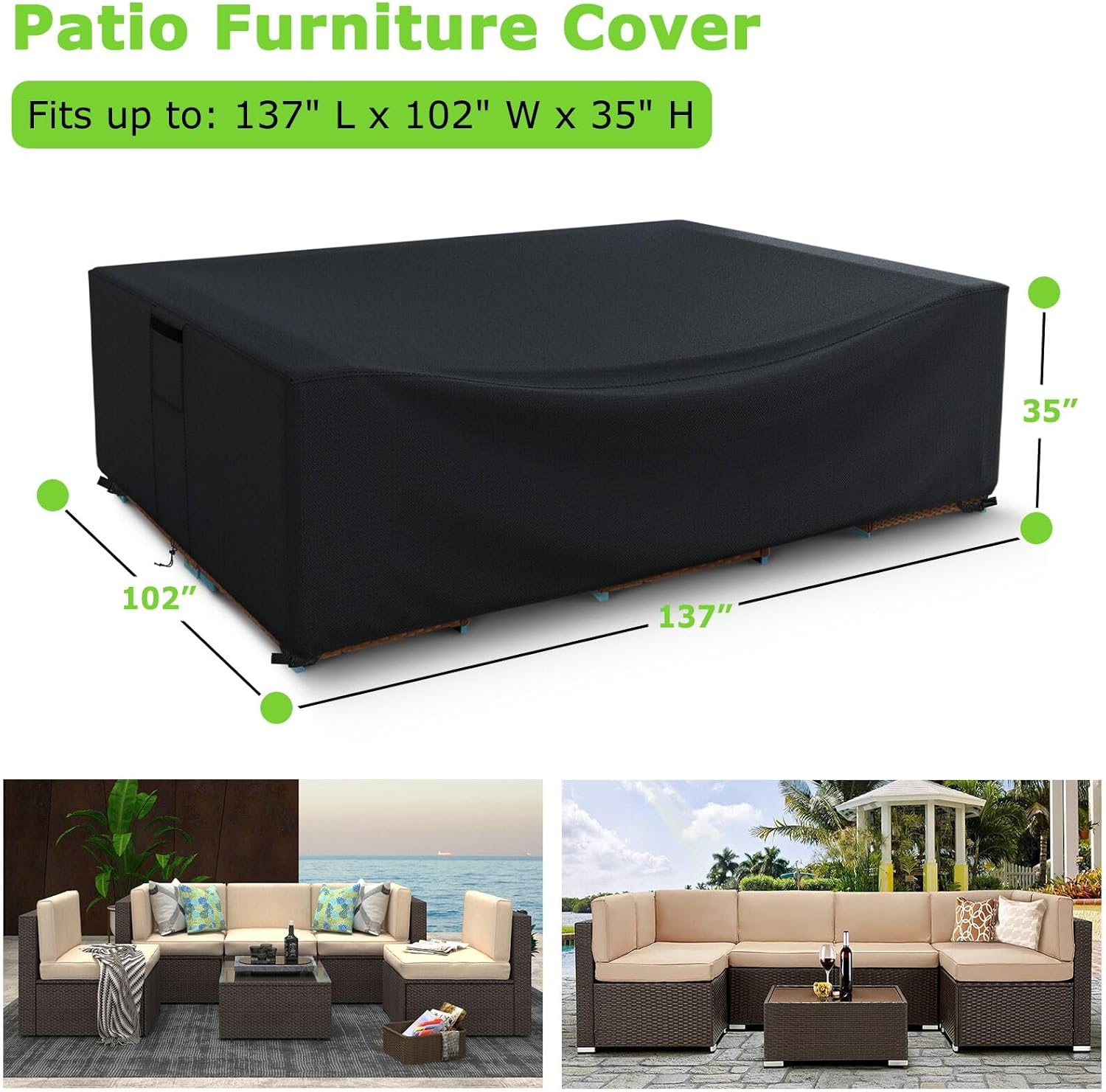 patio furniture covers waterproof, heavy duty 600d outdoor furniture covers for outside sectional sofa set,tear resistance and anti-uv, black,137"l x 102"w x 35"h black 137"lx102"wx35"h