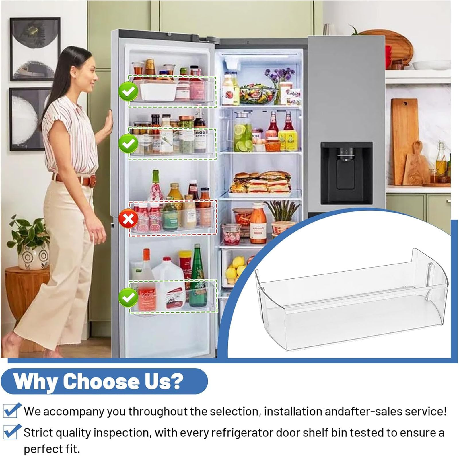 Fácil instalación, repuesto de contenedor de refrigerador, solución de configuración rápida, organizadores de refrigerador, adecuados para refrigeradores seleccionados, estante de puerta de