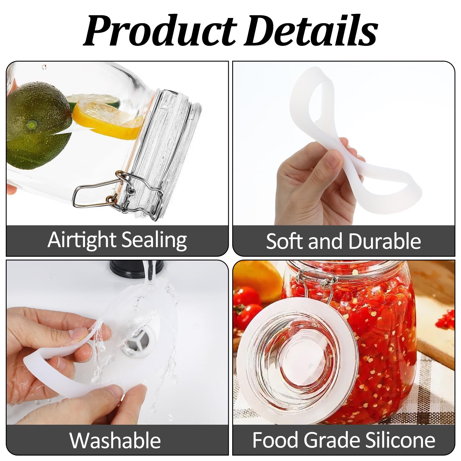 Nogeqi 6 Pcs 4.5 Inch Rubber Seals Rings for Glass,Leakproof Jar Seal Accessories,Rubber Rings for Mouth Glass Jars Elastic and Fits Most Sizes (White)
