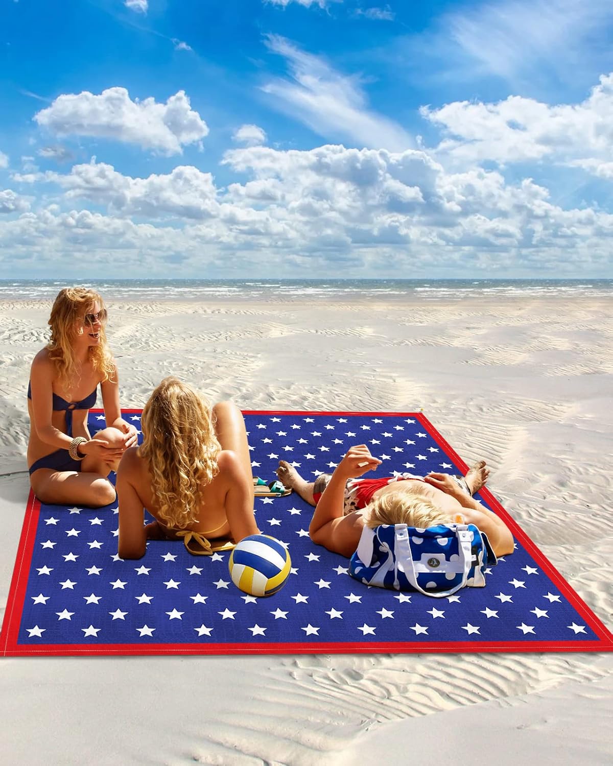 Beach Blanket Waterproof Sandproof,Independence Day July 4th Extra Large 118"X108" Picnic Blanket Beach Mat,Lightweight Durable Camping Blanket with 4 Stakes for Beach Travel,Patriotic American Flag
