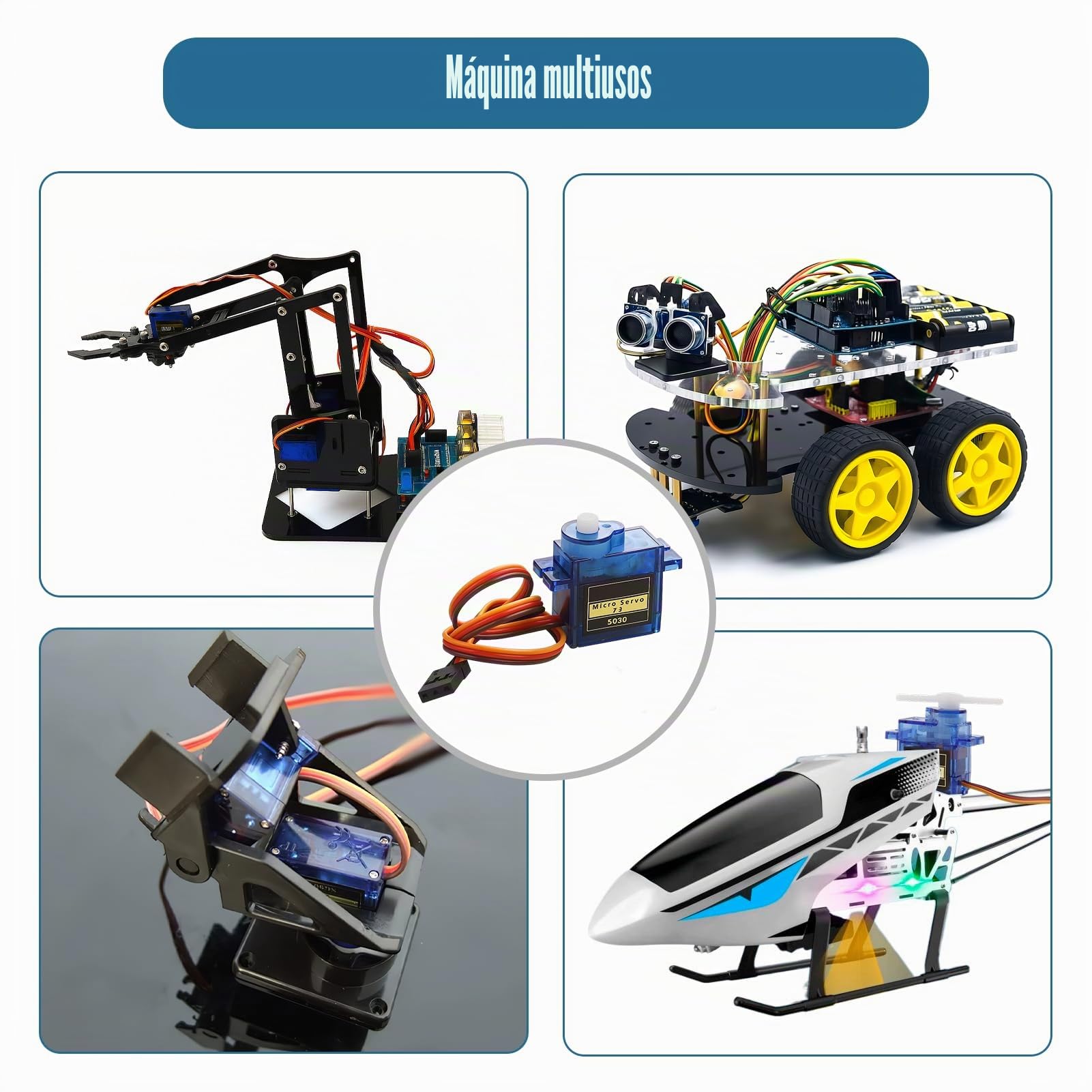 Paquete de 3 microservomotores de 9G, servo SG90 para Arduino, miniservos para proyectos RC, Brazos robóticos, helicópteros, Barcos y vehículos, Control por Cable, ángulo de Control de 180°, Azul