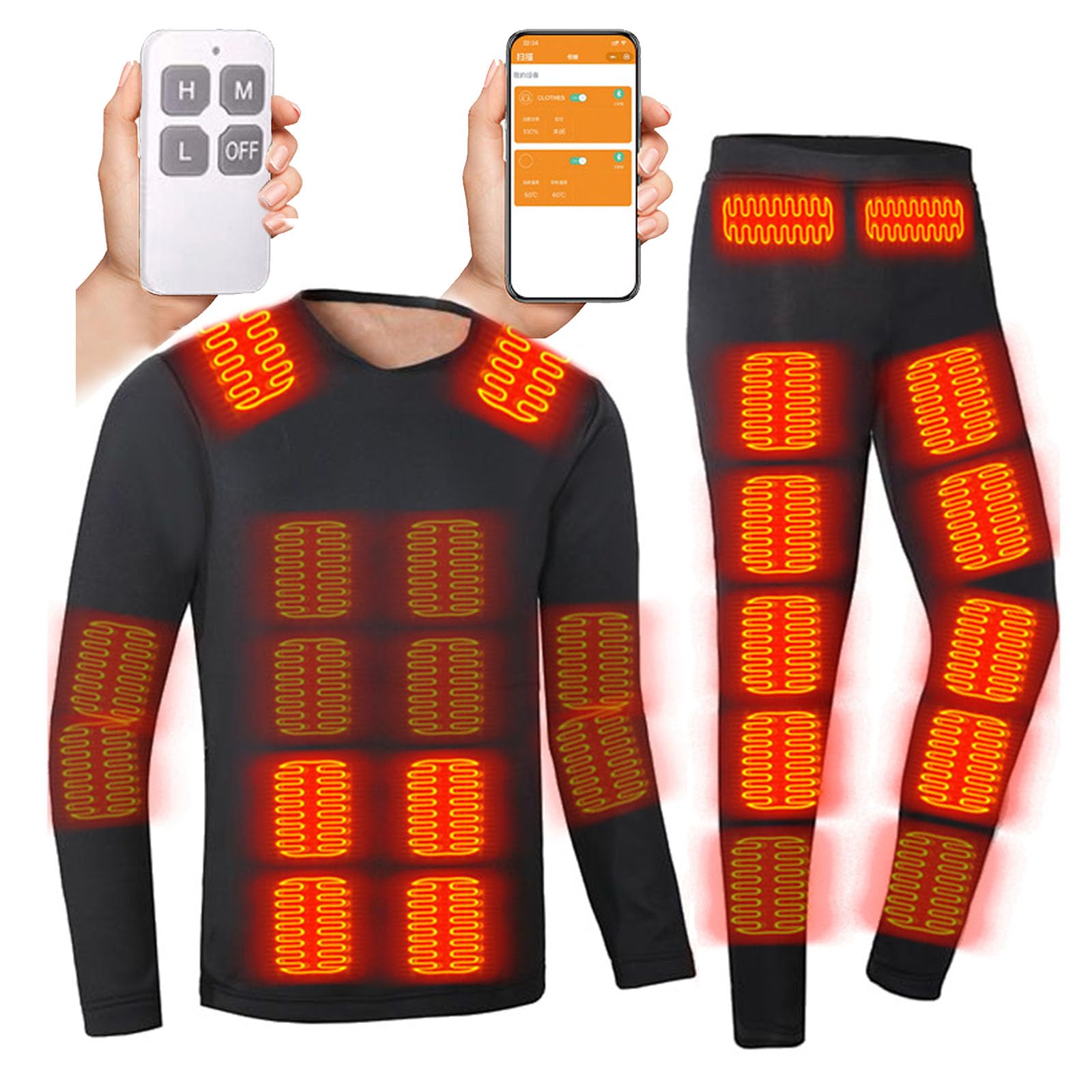 Beheizbare Unterwäsche Für Männer Und Frauen Thermo-Langunterhose Set Fleece-Gefüttertes Langarm-Oberteil & Unterteil Basisschicht