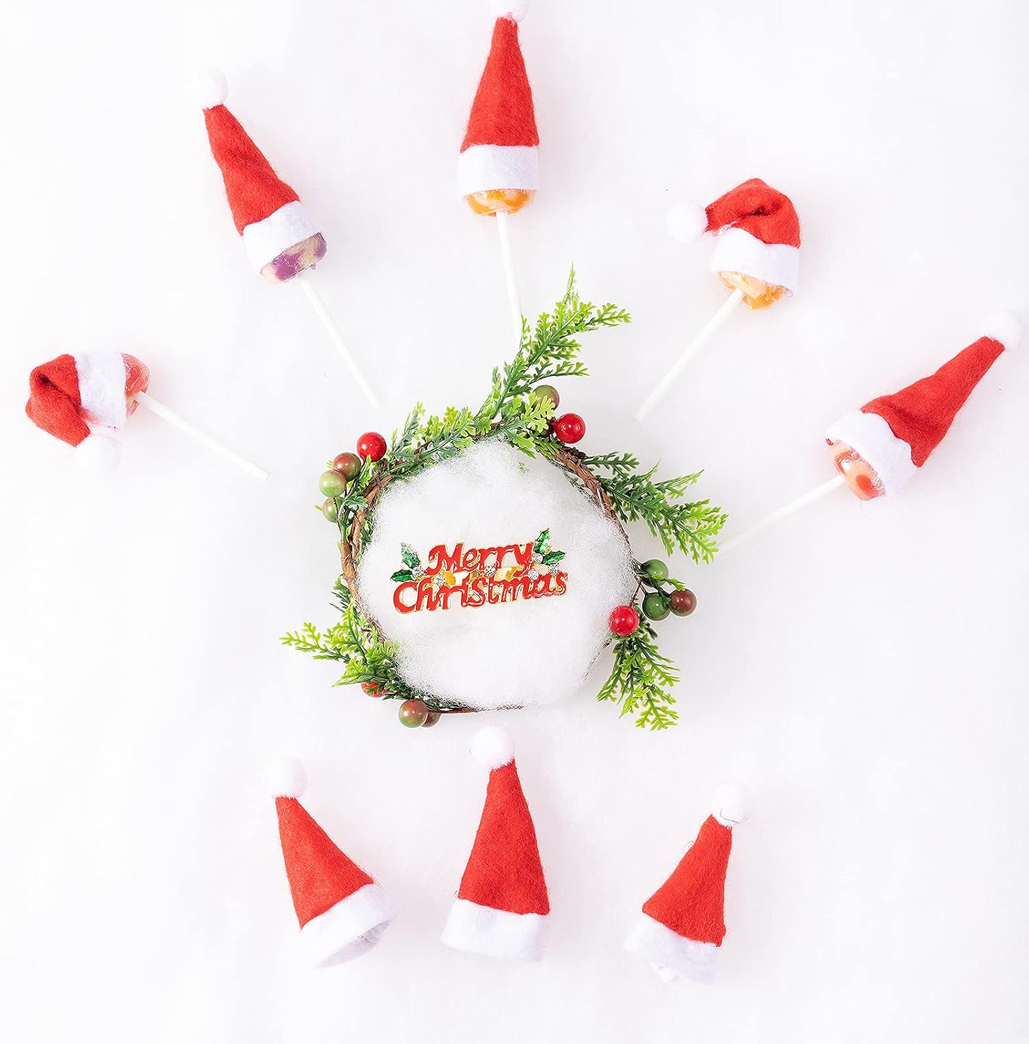 Biubee 120 Pcs Mini Santa Hats- Christmas Lollipop Hat for Crafts- Mini Santa Claus Hat Wine Bottles Cover for Christmas Silverware Holders Table Dinner Decorations image 4