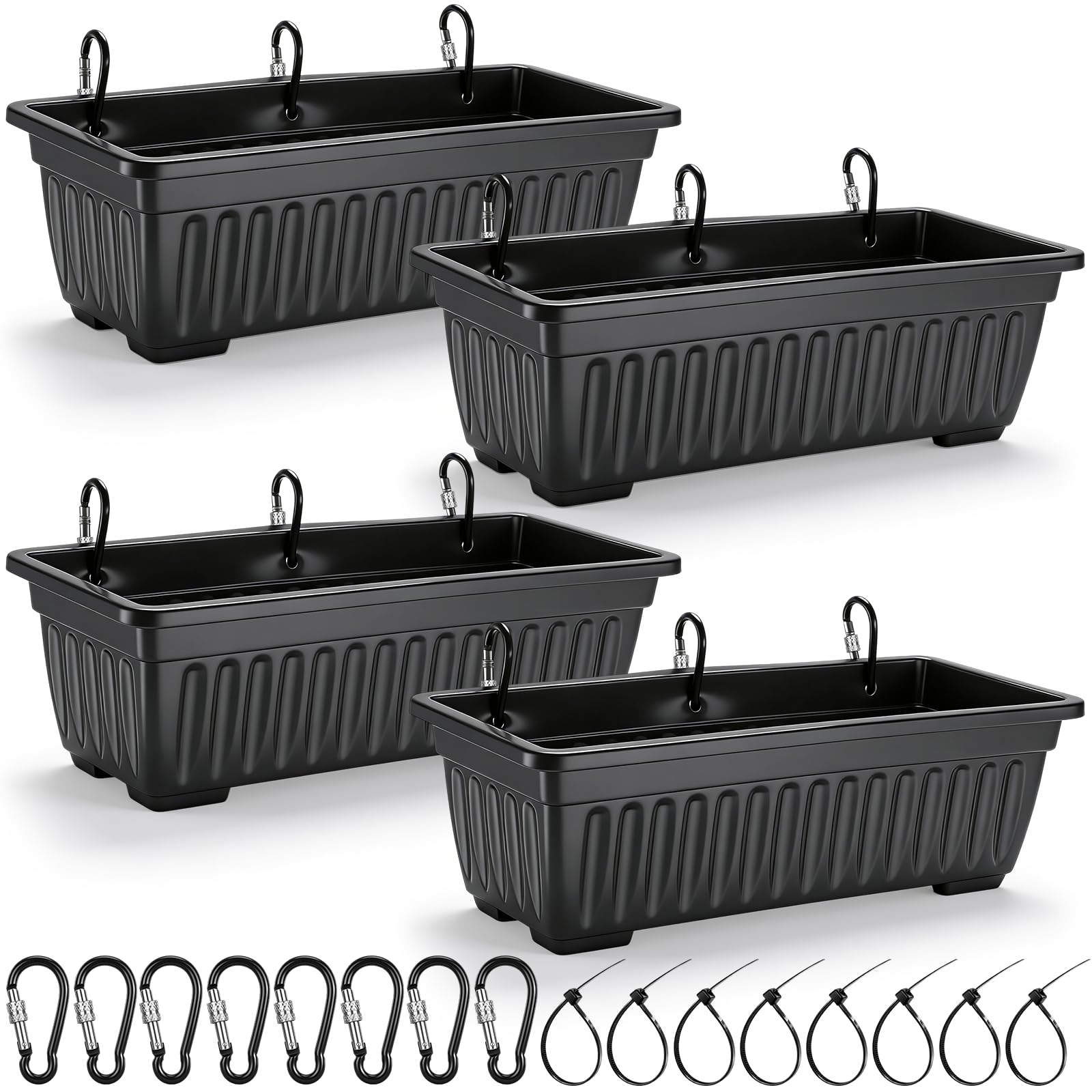 Confezione da 4 mangiatoie grandi da 12 litri, in plastica, da appendere, con clip e fascetta in nylon, per cani, cavalli, maiali, maiali, pollame, per animali di grandi dimensioni, colore