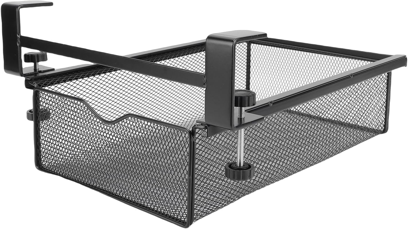 Under Desk Drawer, Metal Mesh Slide Out Organizer with Customizable Dividers, Perfect for Office and Kitchen Storage Solutions (Black Small No Compartment)