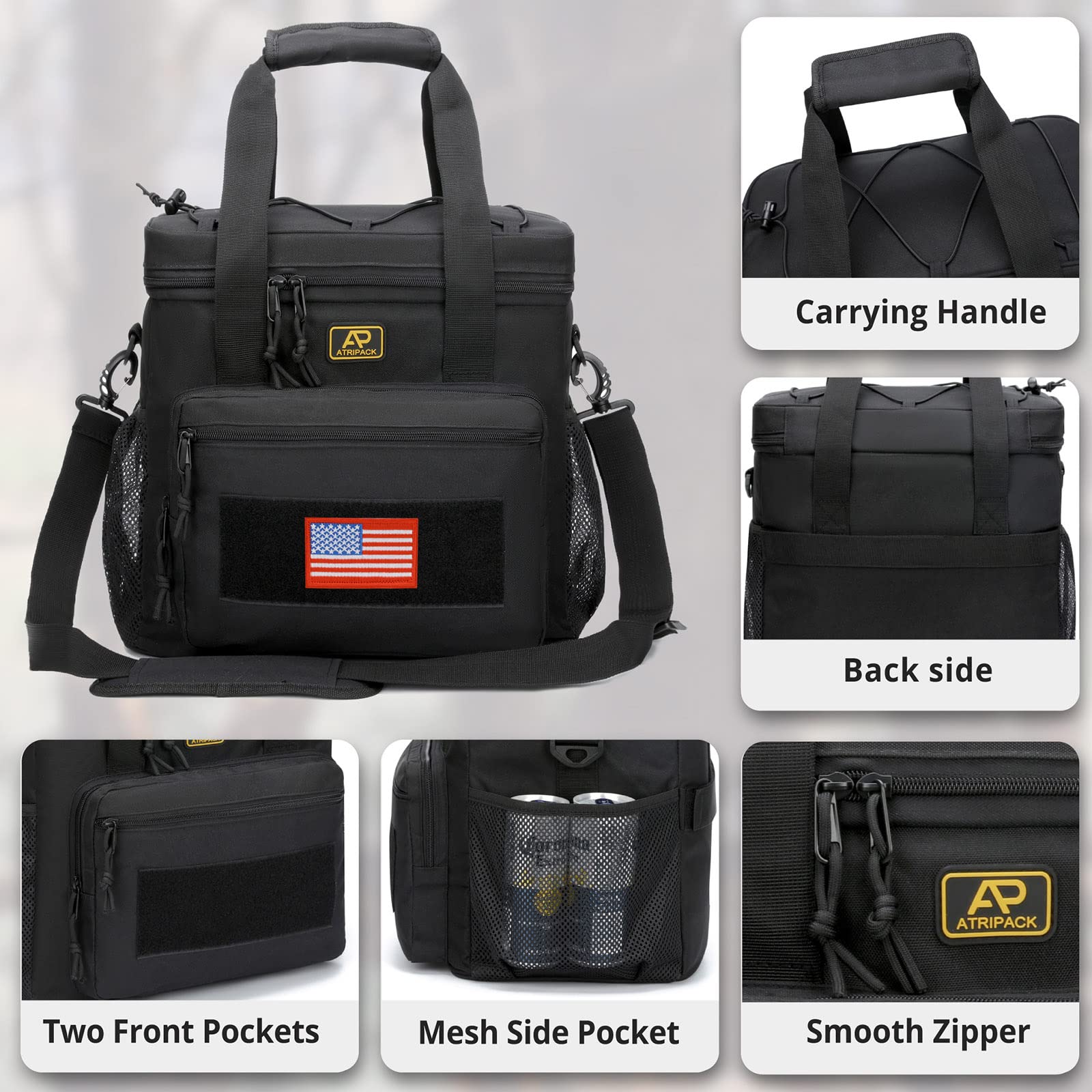 Lunchbox für Herren, taktische Lunchtasche, MOLLE-Gurtband, auslaufsicher, isoliert, große Lunch-Kühler, Frauen, Erwachsene, Picknick, Büro (schwarz)