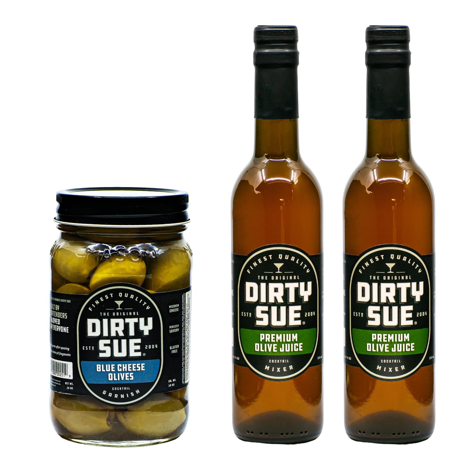 Dirty Sue Blue Cheese Stuff Olive Martini Variety Pack | Premium Martini Mix To Make The Perfect Martini | Our Olive Brines Are Perfect For Bartenders and Home Enthusiasts | Twice Filtered Brine Made From Premium Olives