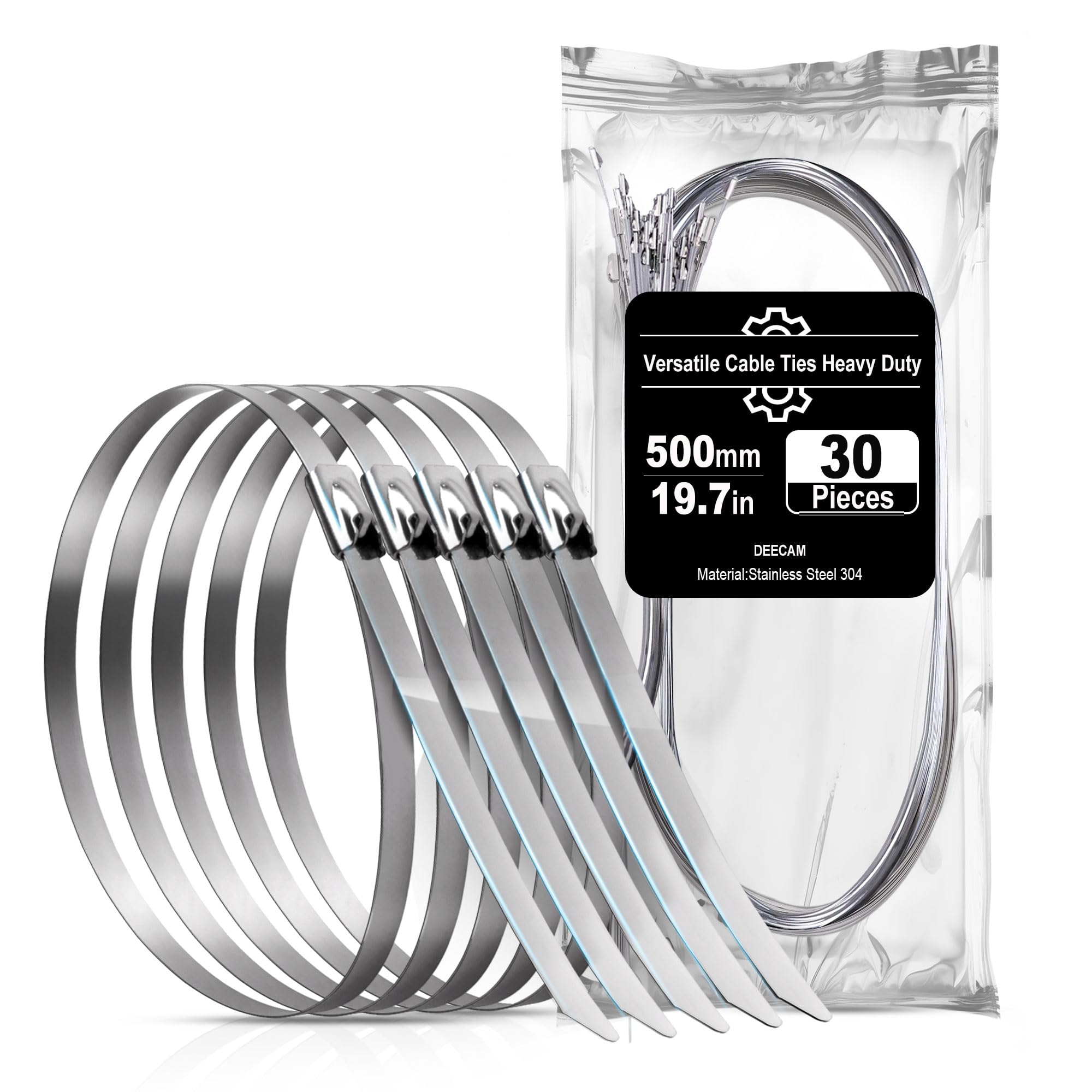 Bridas Metálicas De Acero Inoxidable 30 Piezas 500×7.9mm，Bridas Para Cables，Tuberías，Cercas,Multiusos Con Sistema Antideslizante Deecam Bridas Acero Inoxidable 304