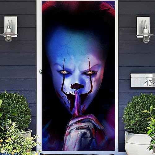 Joker Clown Halloween Banner Decoration Door Cover Backdrop Trick or Treat Horror Movie Character Killer Creepy Scary Terror IT Theme Background Decor Birthday Party Photo Props