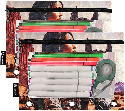 Miniatura 2 de Estuche para lápices vaquera, paquete de 2 fundas con cremallera para carpetas de 3 anillos con ventana de PVC transparente, bolsas duraderas e