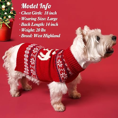 Miniatura 4 de KYEESE Suéter de Navidad para perros pequeños con agujero para la correa, reno, ropa de punto para perro, cuello alto, ropa de vacaciones, reno, M