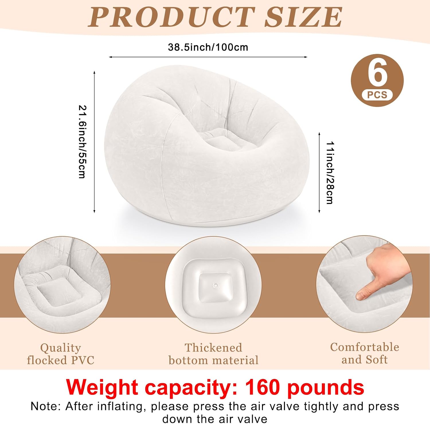 Huwena 12 Pcs Inflatable Bean Bag Chair Set with Blankets & Pump, Beige image 3