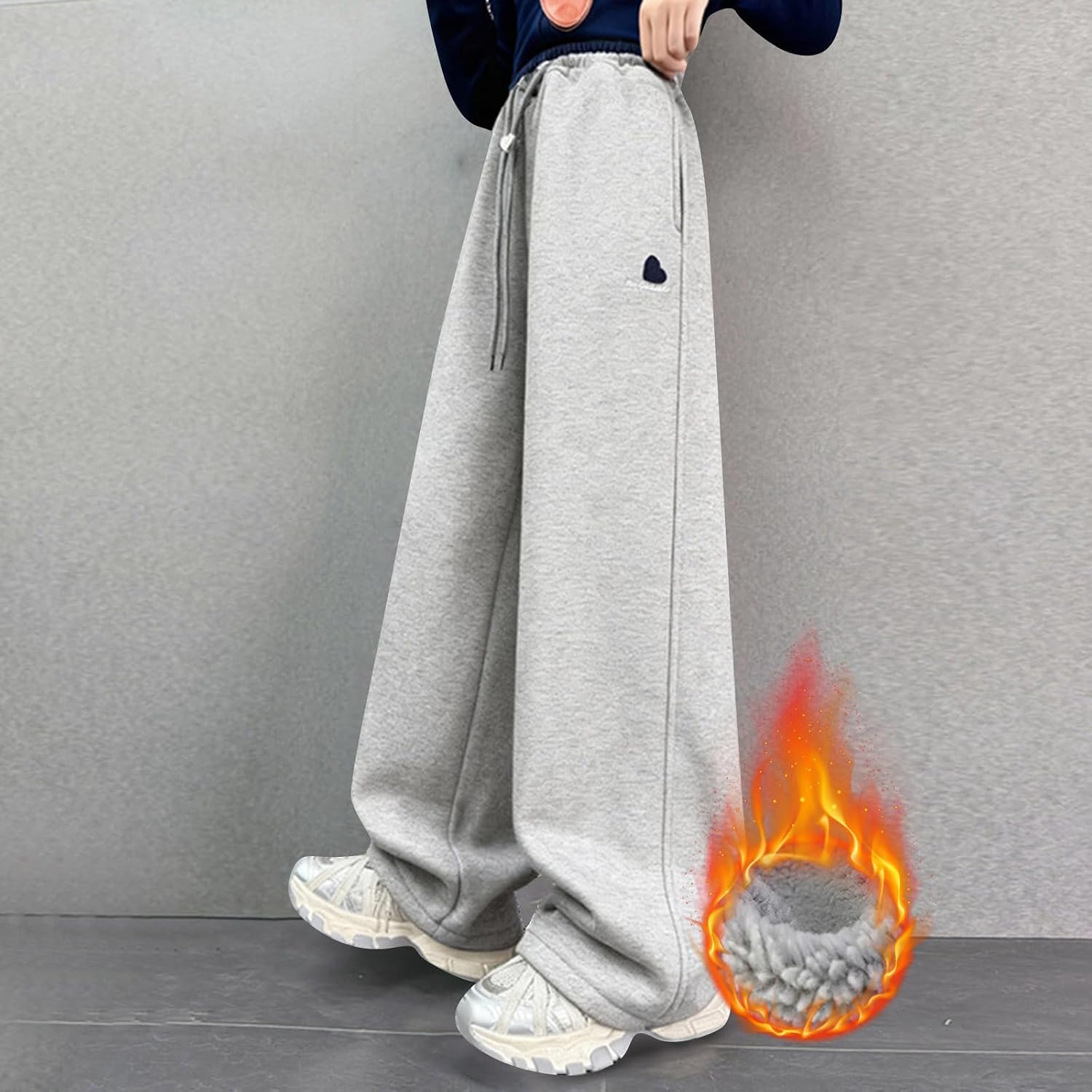 Girl's Sweatpants Elastic Waist Wide Straight Leg Pants High Waisted Casual Loose Baggy Jogger Pants with Pockets