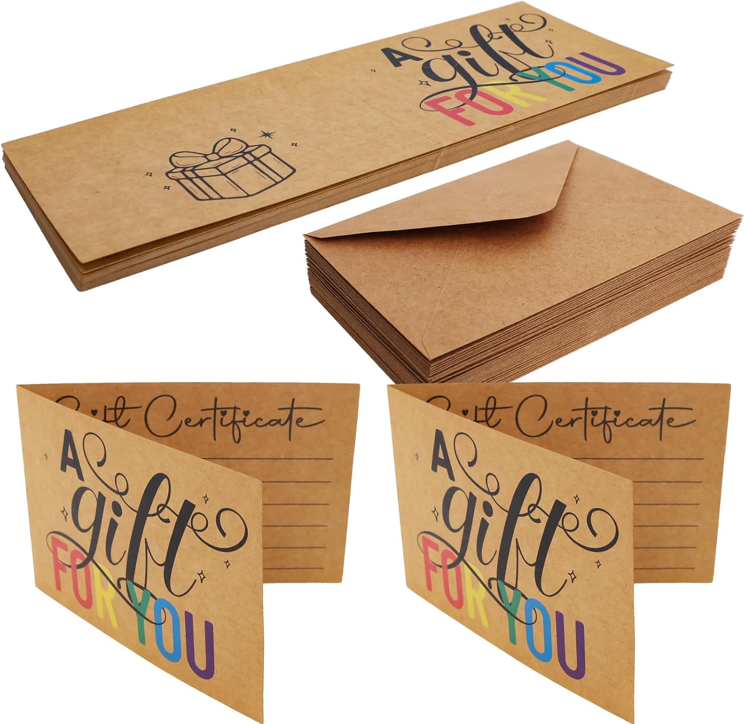 Ceiba Tree 30Pak Blank Gift Certificates for Business Kraft Certificate Cards with Envelopes for Salon Restaurants Spa Birthday Valentines St. patrick's Day - Image 2