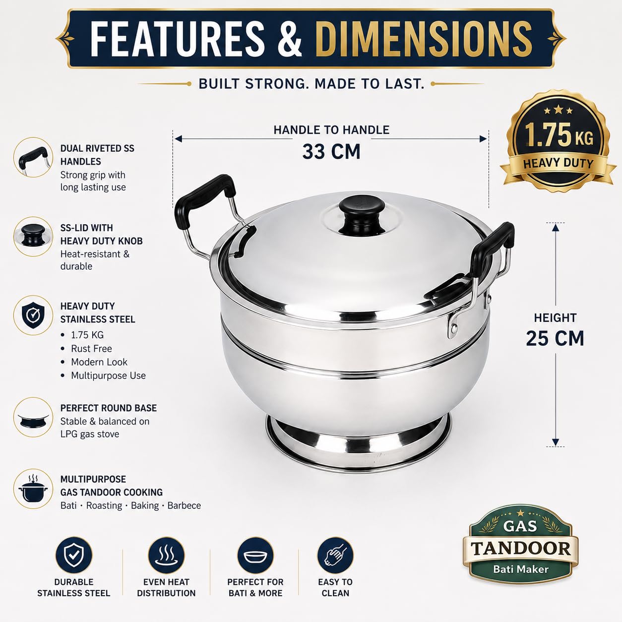 Stainless Steel Tandoor & Bati Cooker - Authentic Indian Flavors -3