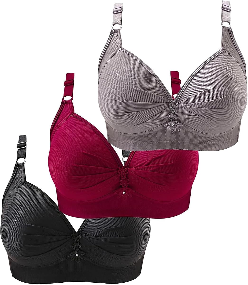Paquete de 3 sujetadores push up de cobertura completa para mujer, sin aros, sin costuras, de talla grande, inalámbrico, con escote en V profundo, para uso diario