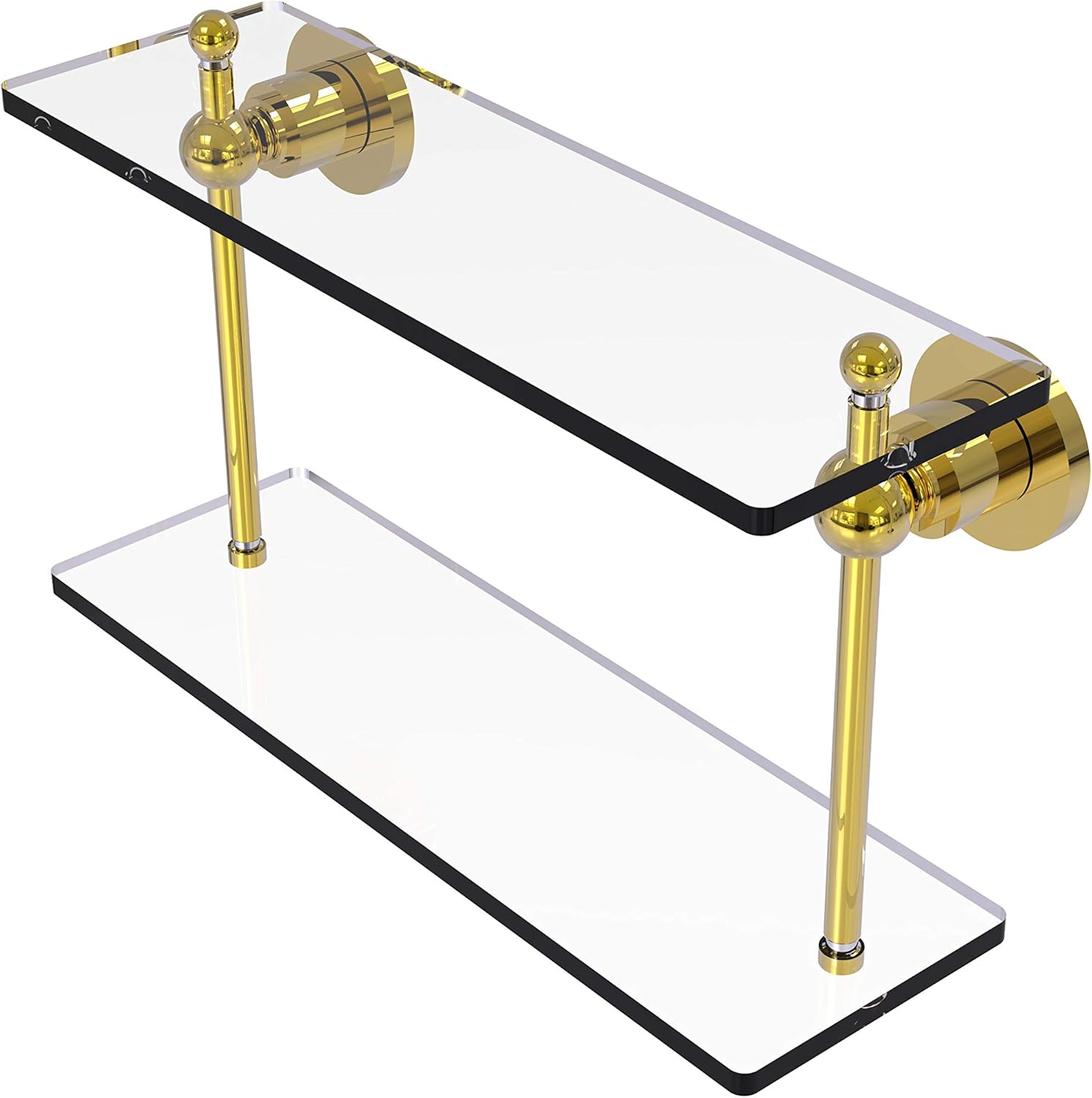 Allied Brass AP-2/16 Astor Place Collection 16 Inch Two Tiered Glass Shelf, Polished Brass