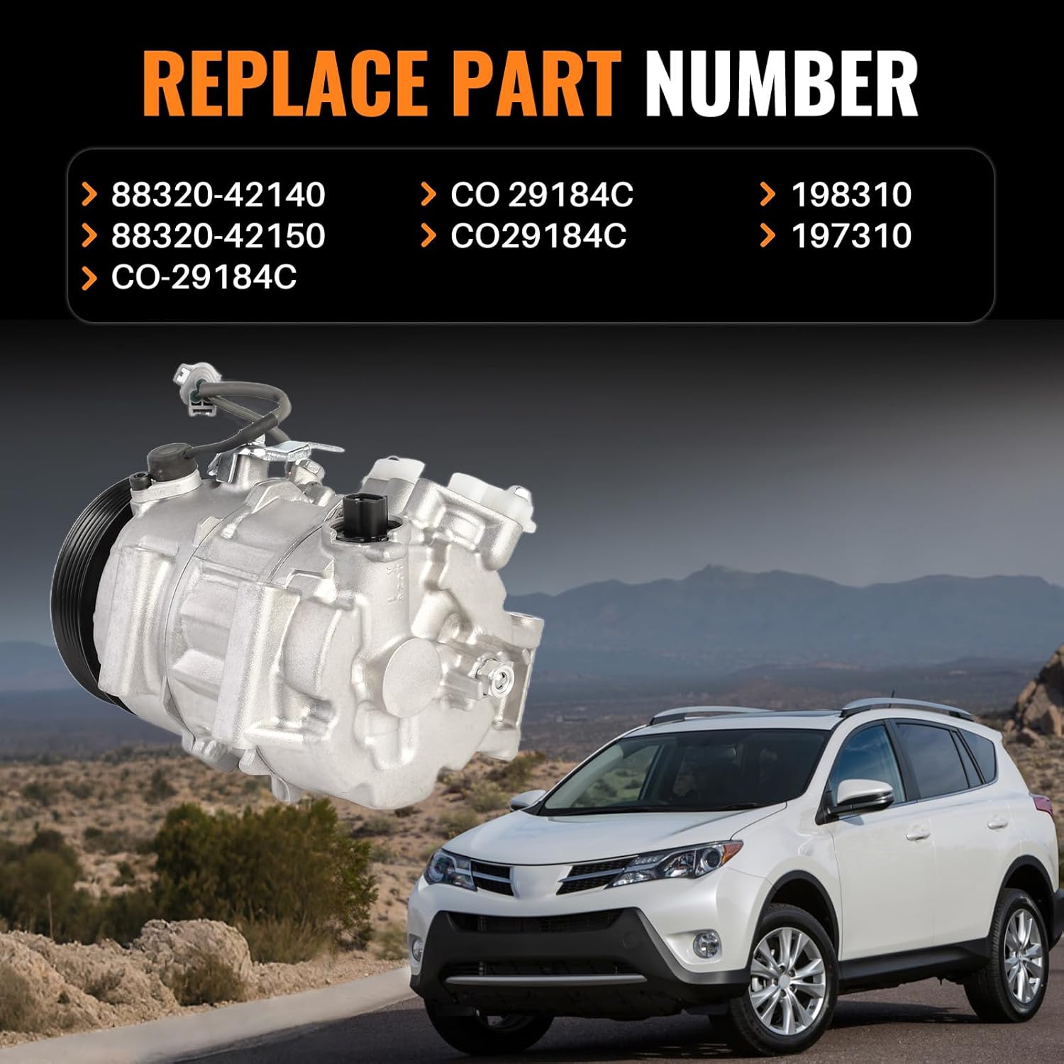 198310 Air Conditioner AC Compressor with Clutch Compatible with Toyota RAV4 2.5L L4 2013 2014 2015 2016 2017 2018 Replace CO29184C 8832042140 197310 8832042150
