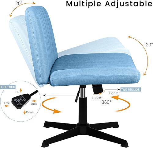Miniatura 6 de PUKAMI Silla de escritorio de oficina sin brazos sin ruedas para niñas y mujeres moderna silla de tocador giratoria acolchada de tela asiento ancho