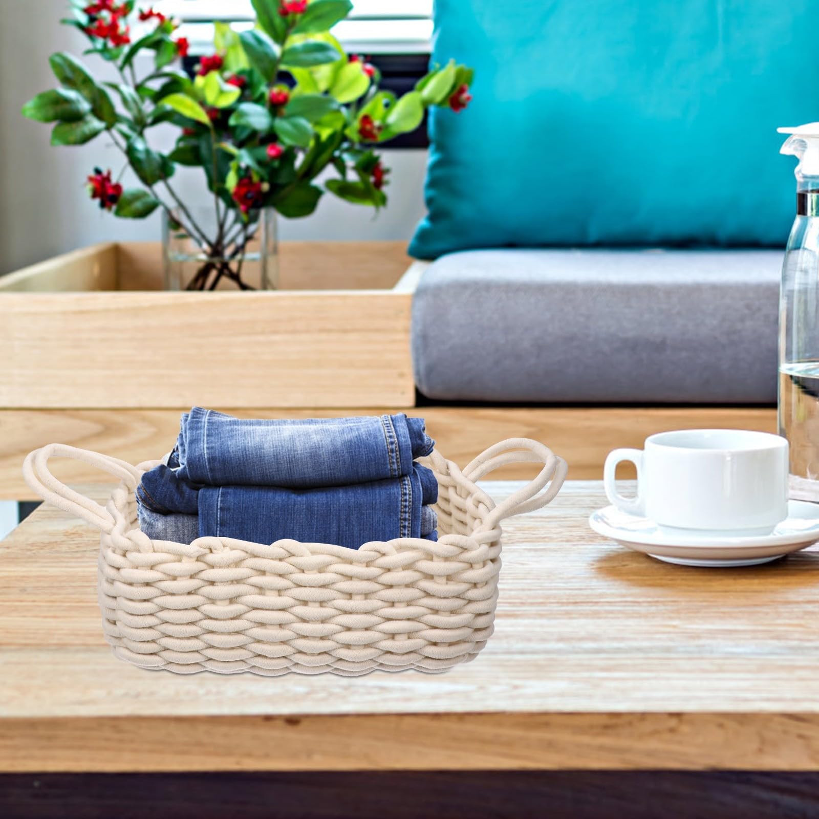 GALPADA Aufbewahrungskorb Modernes Design mit Griffen aus Baumwollgarn 2 Stück Multifunktional und Handgewebt Weiß für und Kinderzimmer