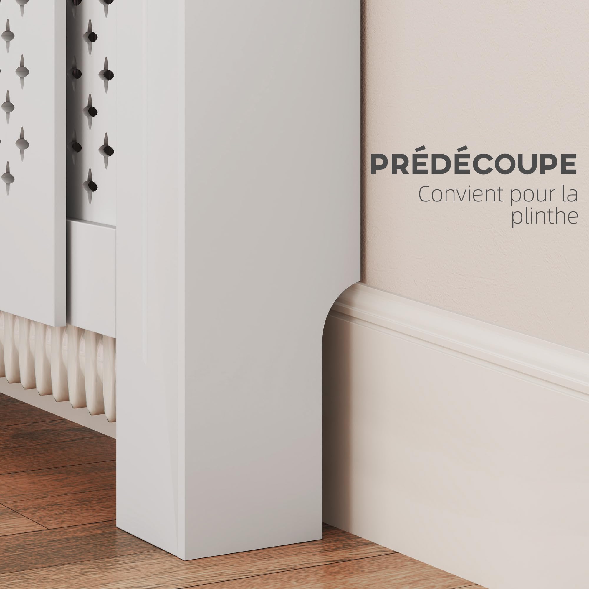 HOMCOM Copriradiatore regolabile contemporaneo a nido d'ape 136-200 x 21,5 x 91,7 cm Copriradiatore in legno per camera da letto, soggiorno - bianco