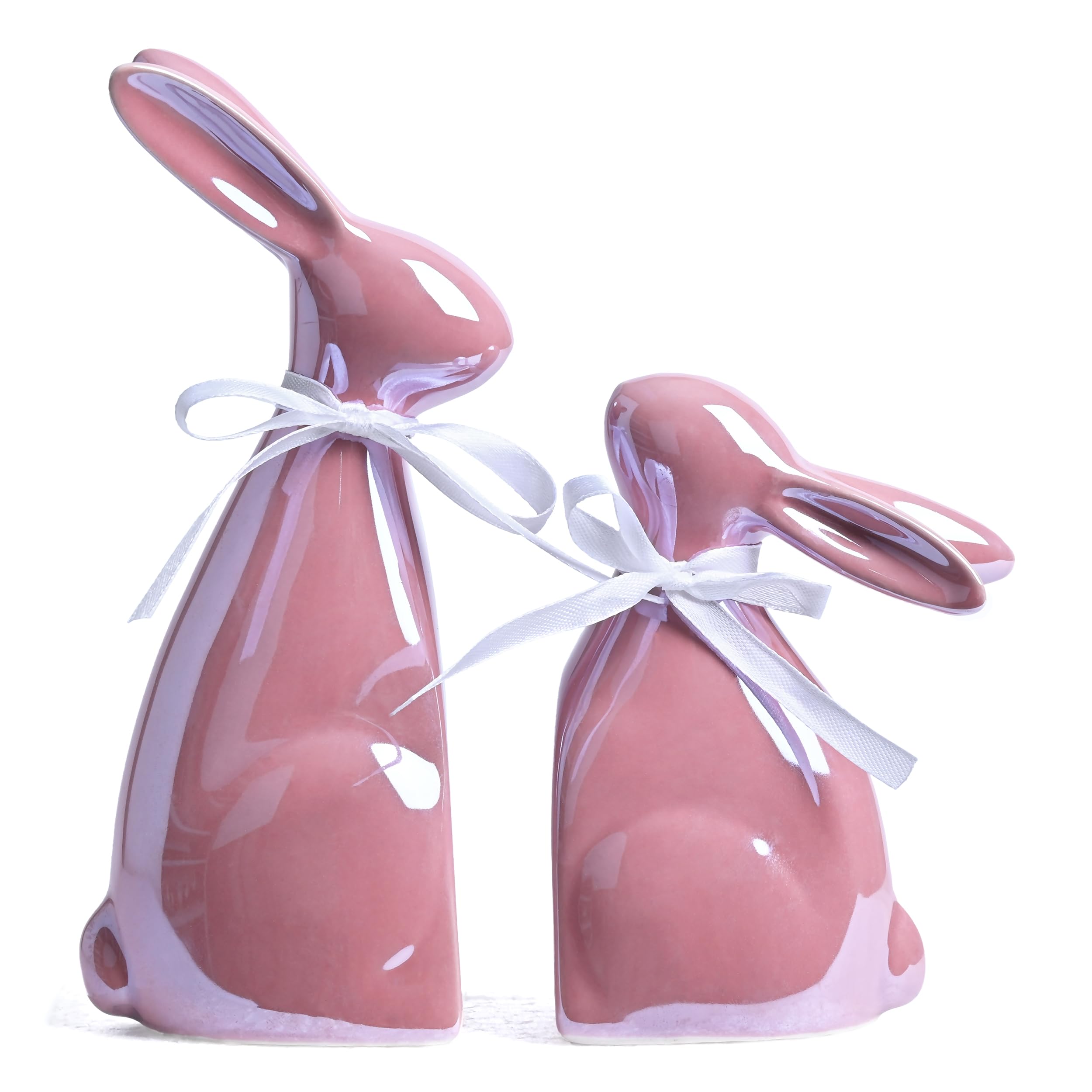 Valery Madelyn 2 Stück Osterhase für Osterdeko aus Keramik,Ostern Deko Modern,Dekohase für Frühlingsdeko Tischdeko,Ostern Geschenke für Wohnzimmer Party Büro,Rosa,11/16cm(M)