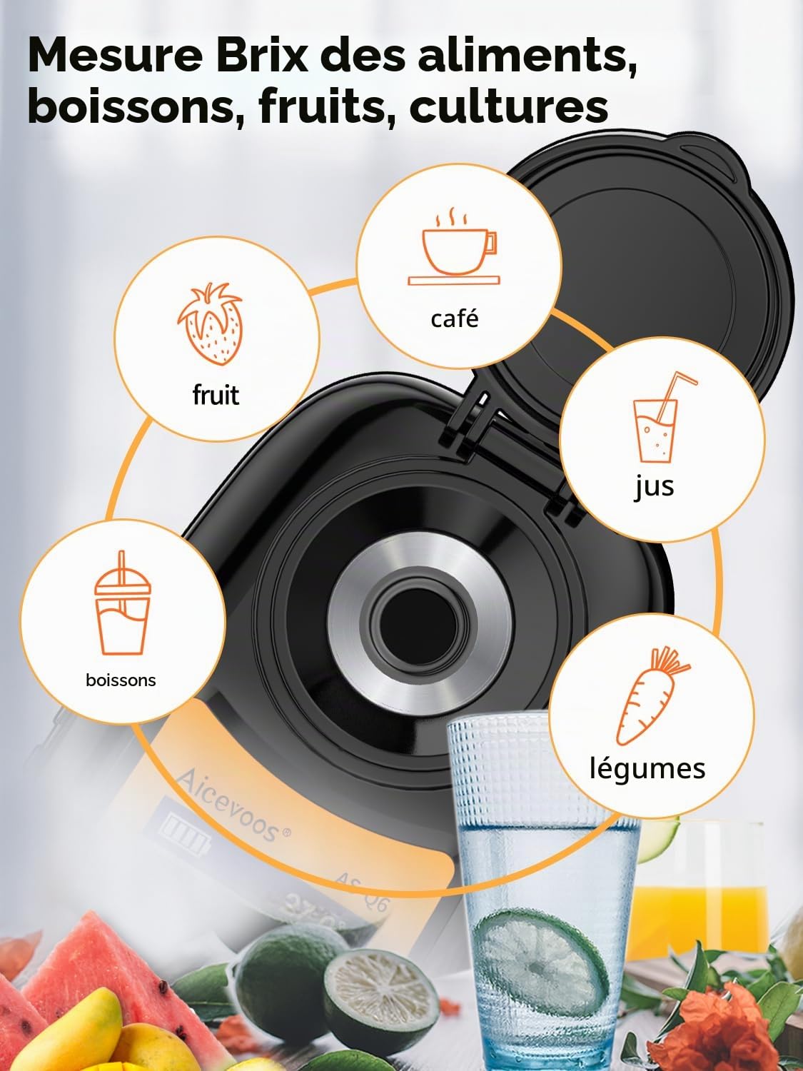 Q6 Réfractomètre Brix numérique, refractometre Sucre, refractometre Alcool Compensation Automatique de la température Réfractomètre Brix Gamme 0-35%，±0.2% Précision