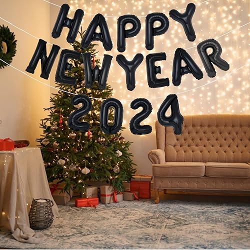 Miniatura 6 de PIGETALE Globos negros de Año Nuevo, globos negros de 16 pulgadas, globos de Año Nuevo 2024, globos gigantes de helio de aluminio 2024, globos para