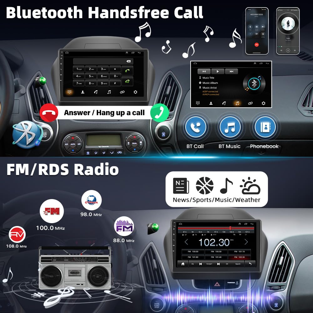 YUNTX Android 10 2 Din Autoradio voor Hyundai Tucson IX35(2010-2015): Support DAB/Bluetooth 5.0/WiFi/Mirrorlink/CarPlay/dubbel Din/10.1 scherm/2G 32G/Stuurbediening/4G/USB