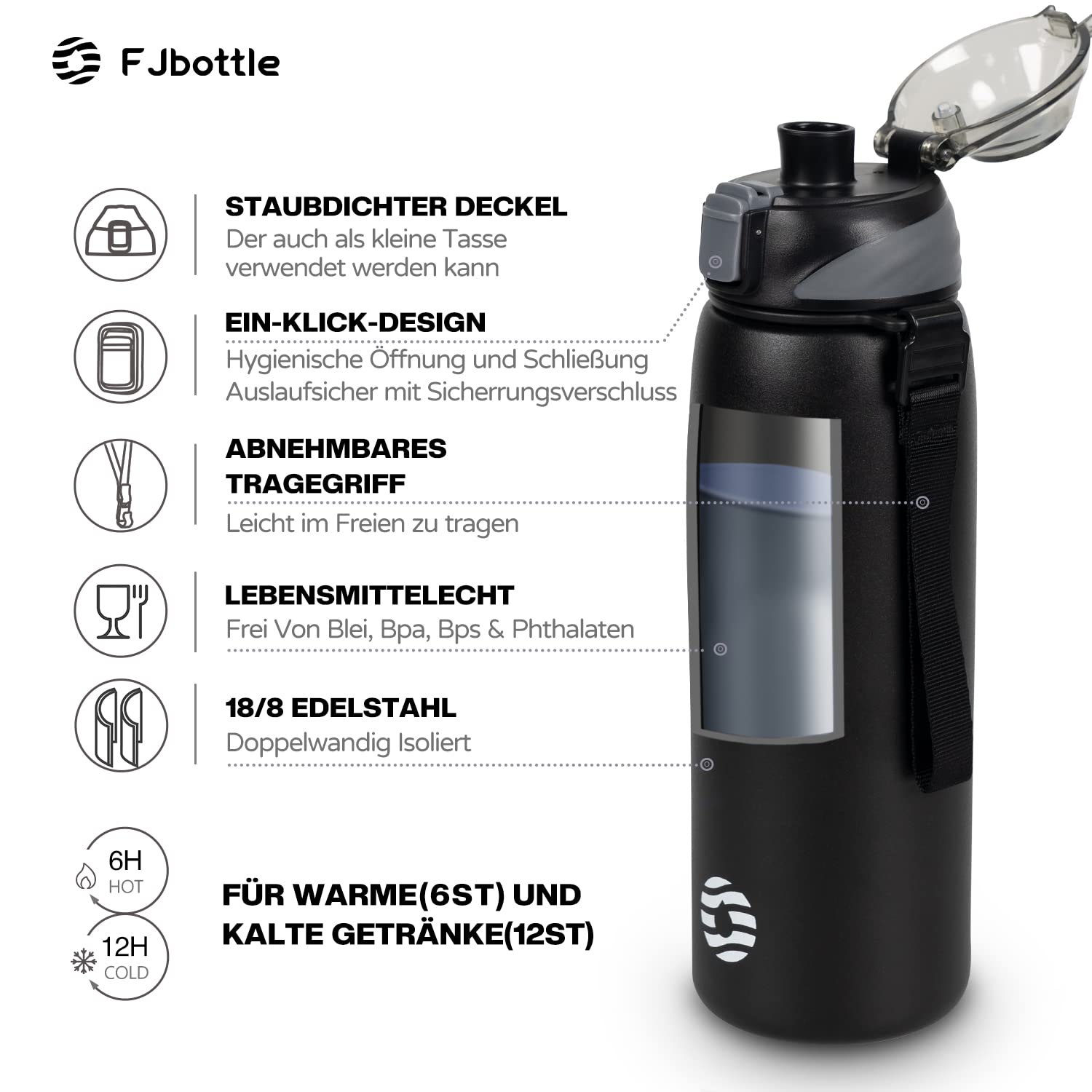 FJbottle Borraccia Termica acciaio inox 1L, 800ml, 600ml, 400ml Bottiglia Termica per bambini Senza Perdite - Senza BPA Borracce palestra per Scuola, Sport, Yoga, Palestra