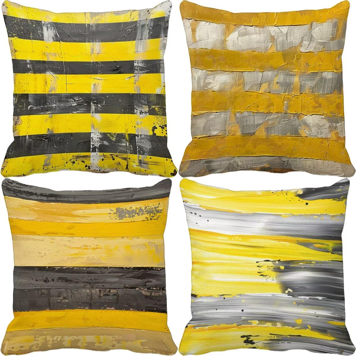 Coussin canapé jaune super doux avec fermeture éclair invisible en lot de 4 pièces