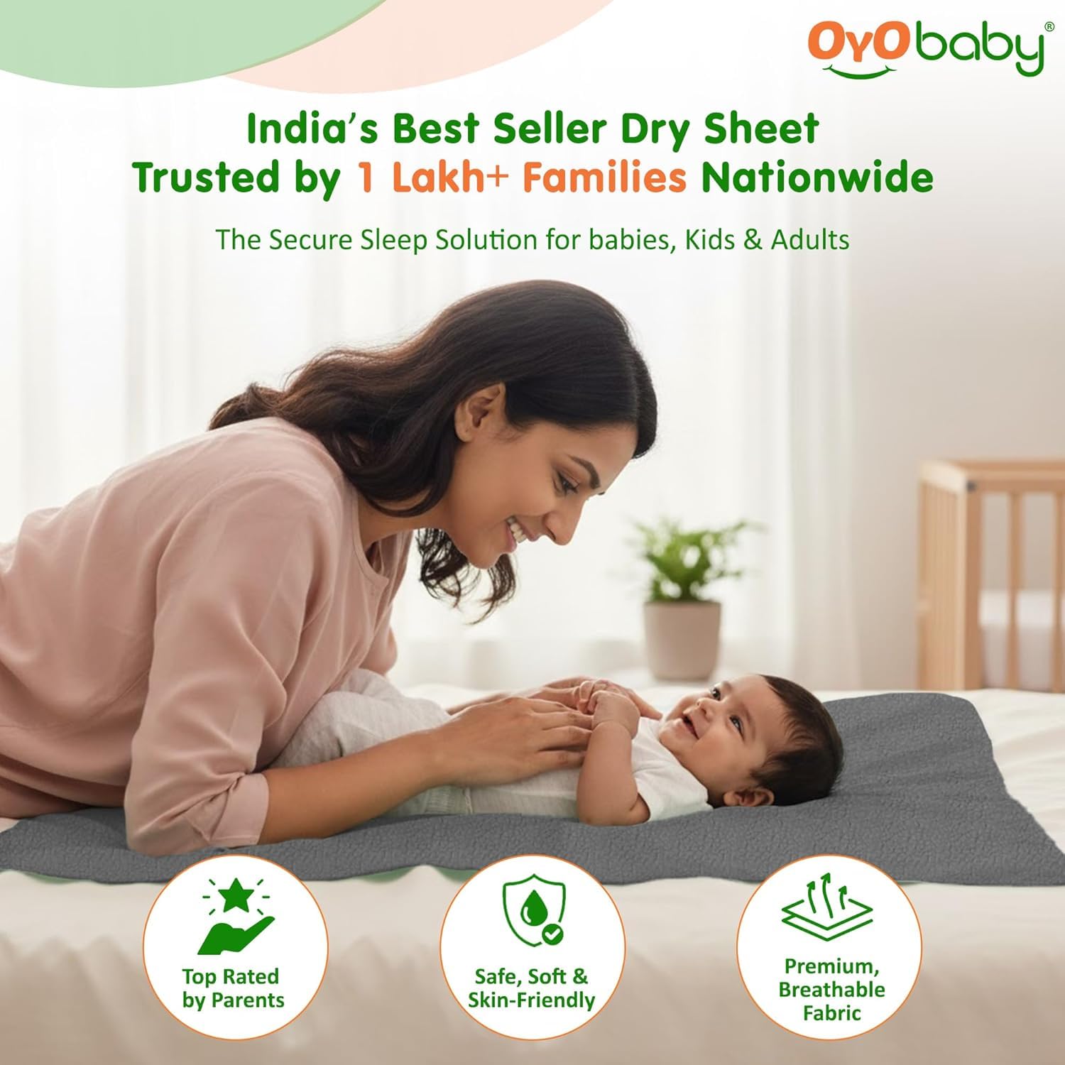OYO BABY Waterproof Mattress Protector Sheet for Baby & Toddler Large Pack of 3 (100x140 cm) | Quick-Dry Reusable Bed Pad | Extra Absorbent Soft Breathable Dry Sheet (Dark Blue, Salmon Rose & Grey) 4