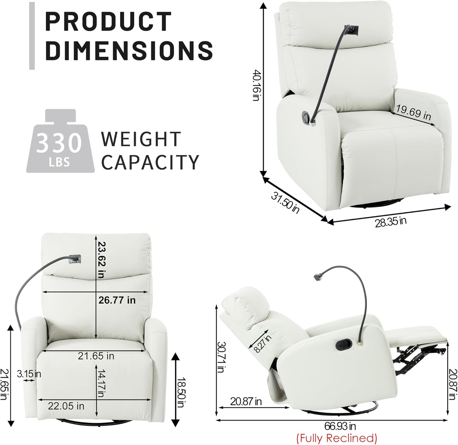 Swivel Rocker Recliner Chair with 360° Rotation, Modern Nursery Glider Recliner with Phone Holder, Small Rocking Reclining Chair for Bedroom, Living Room, or Home Theater (Light Gray)