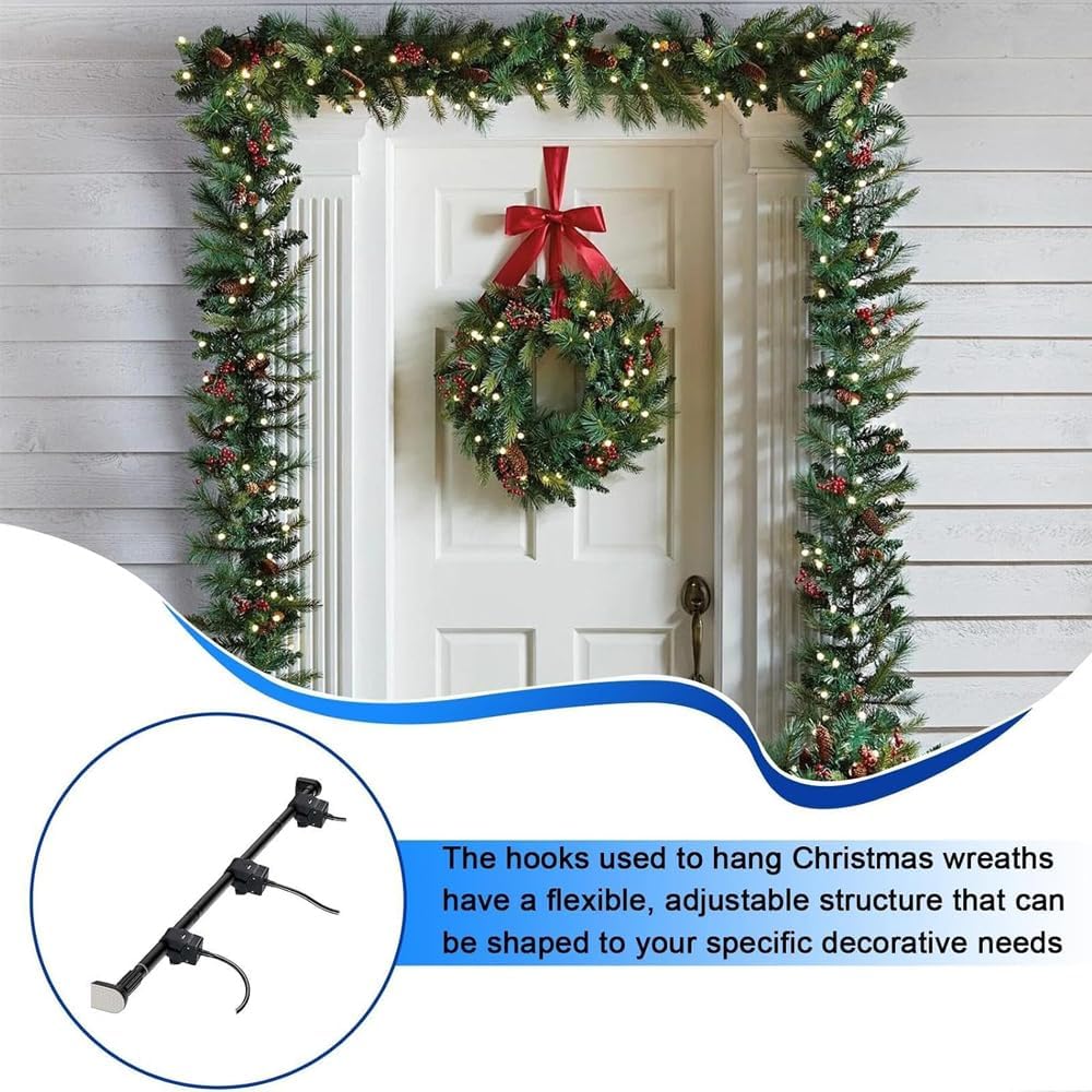 Garland Hangers for Front Door, Adjustable 32"-80", 3 Sizes, Heavy-Duty Christmas Halloween Decoration Holder, No Screws, Drilling (Black,2.6-3.2FT)