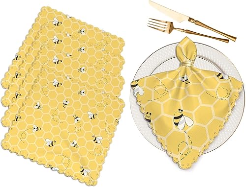 Yibeas Juego de 4 servilletas de tela con diseño de abejas, diseño de panales de miel, fondo amarillo, servilletas de cena para cocina, 18 x 18 disponible en Yaxa Venezuela