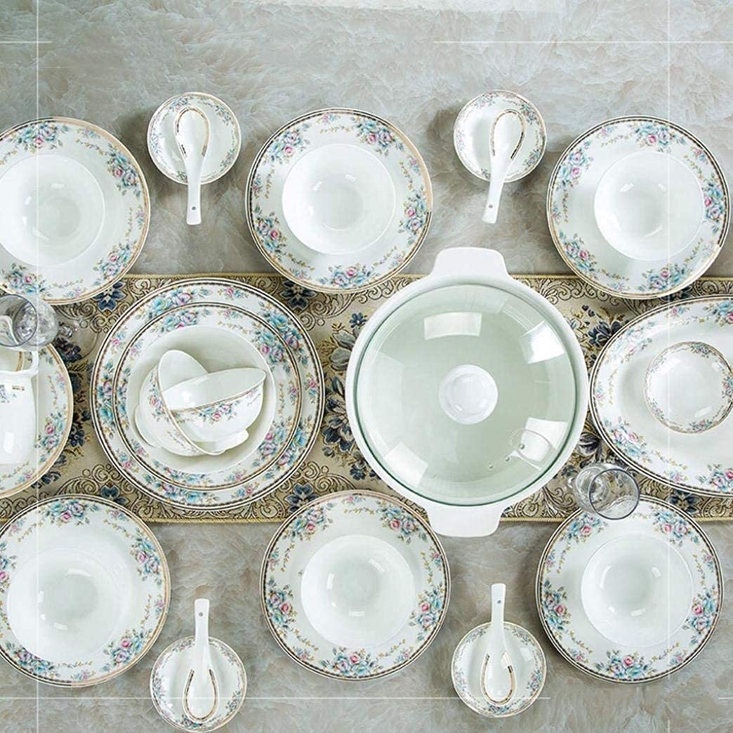 Zestaw obiadowy, 48 elementów, ceramiczne zestawy obiadowe, elegancki kwiatowy wzór, zestaw zastawy stołowej na prezent, bankiet,