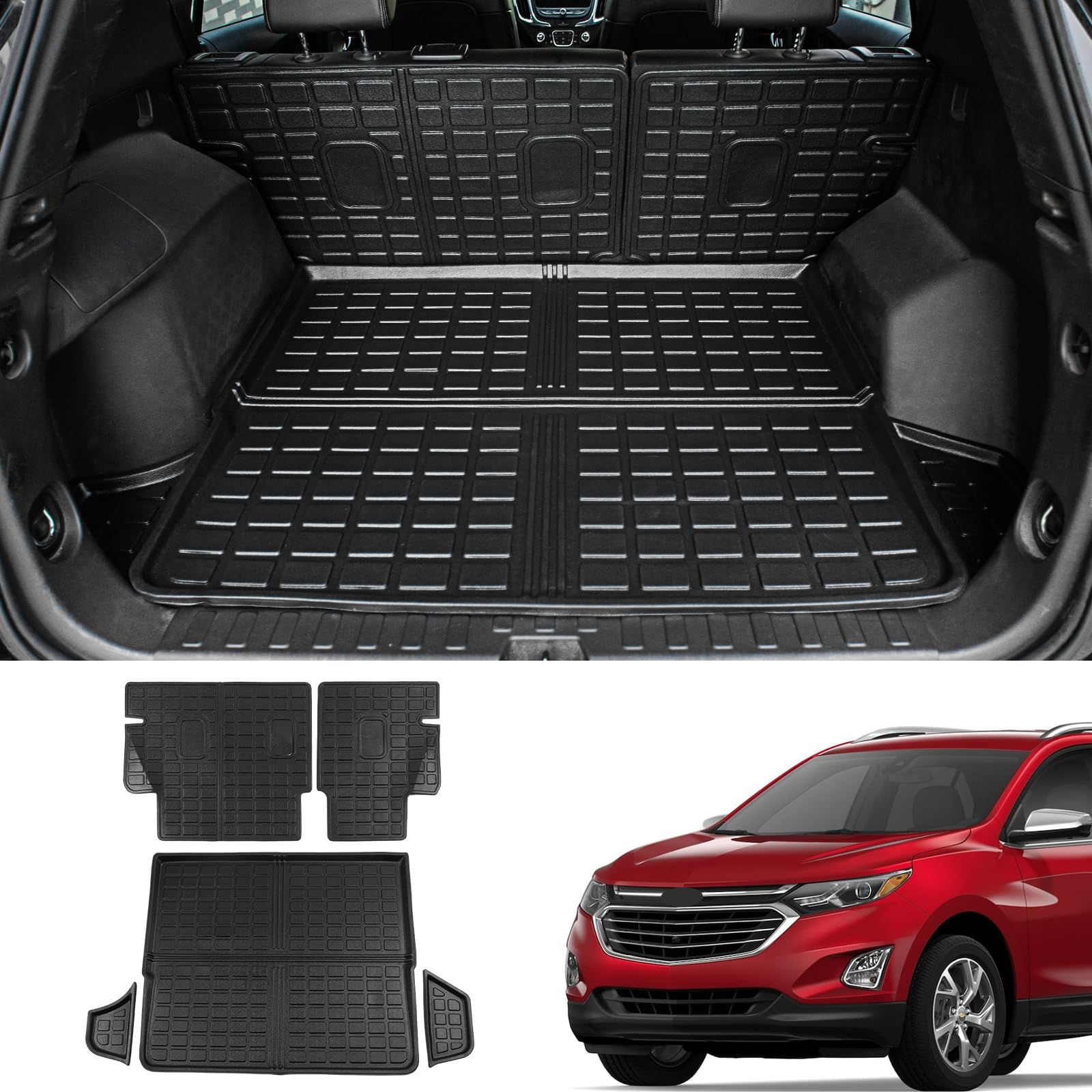 Cargo Mat Compatible with 2018-2024 Chevrolet Equinox Cargo Liner GMC Terrain Trunk Mat TPE All Weather Back Seat Cover Protector 2023 Chevy Equinox Accessories (Backrest Mats+Rear Trunk Mat)