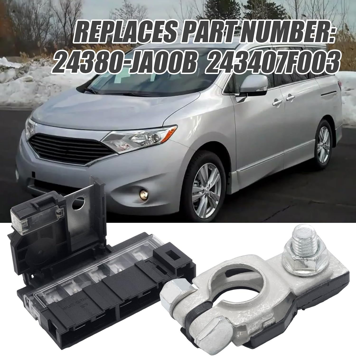 Positive Battery Fuse Terminal, Replacement for Nissan Quest 2011-2017, Fusible Fuselink Fuse with Battery Terminals & Nuts, Replace 24380-JA00B 243407F003