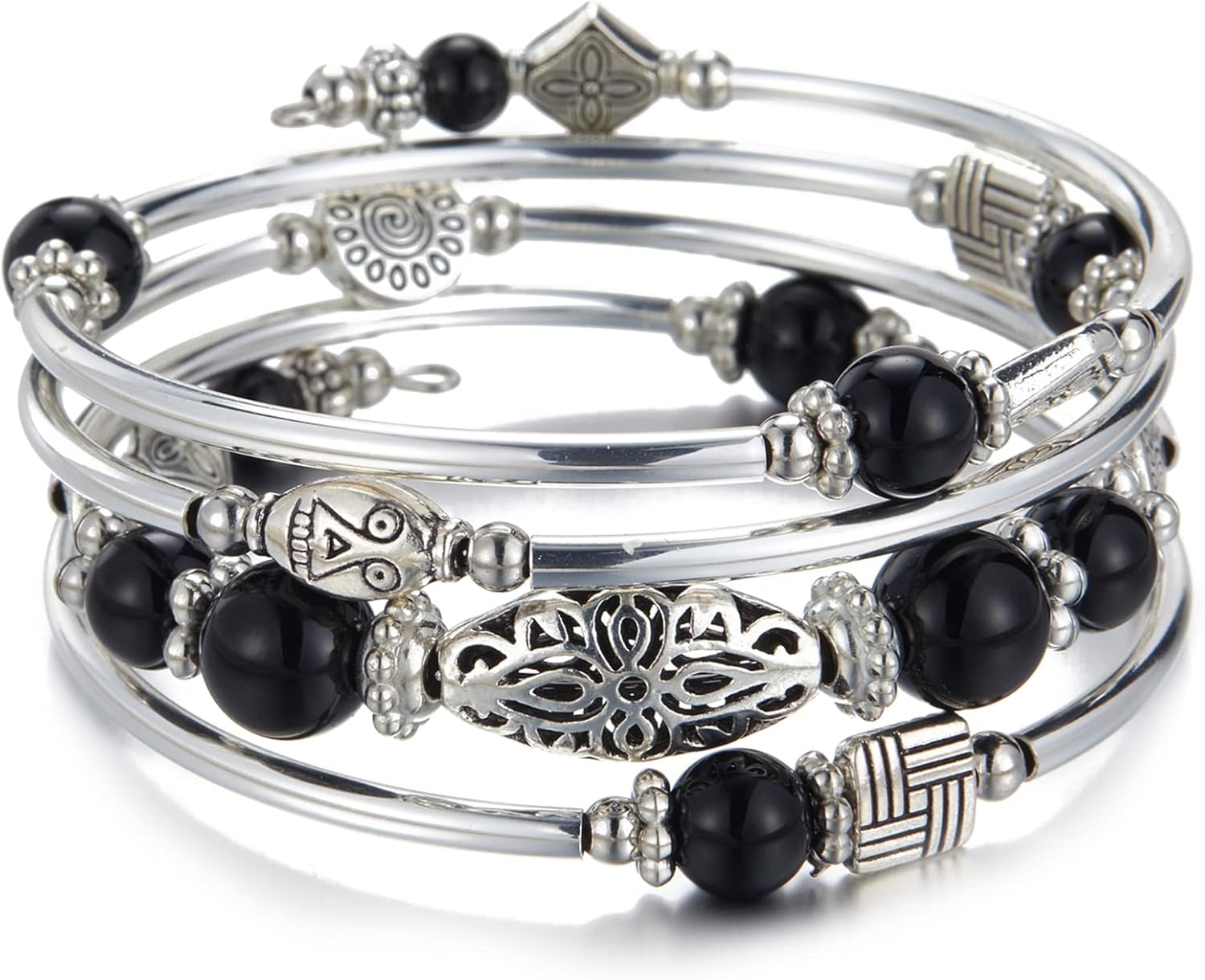 BULINLIN Layered Wrap Bangle Turquoise Bracelet - Bead Bracelet with Natural Agate Stone, Gifts For Women