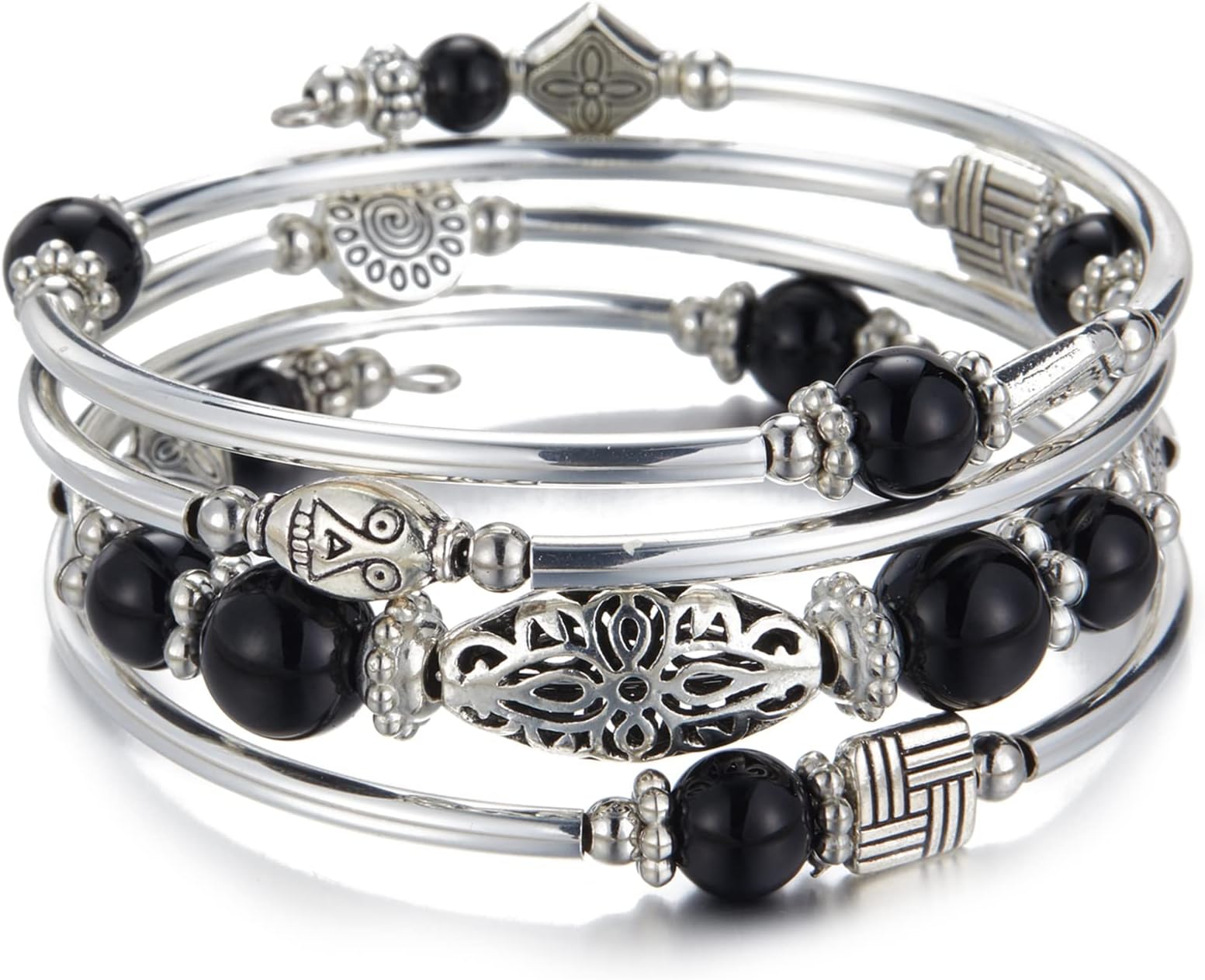 Layered Wrap Bangle Turquoise Bracelet - Bead Bracelet with Natural Agate Stone, Gifts for Women