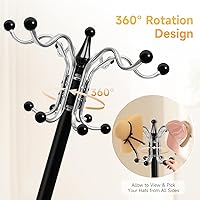 Vista 5 de Perchero de metal para sombreros de 16 ganchos con base de mármol natural, soporte de perchero resistente, perchero moderno para entrada, sala