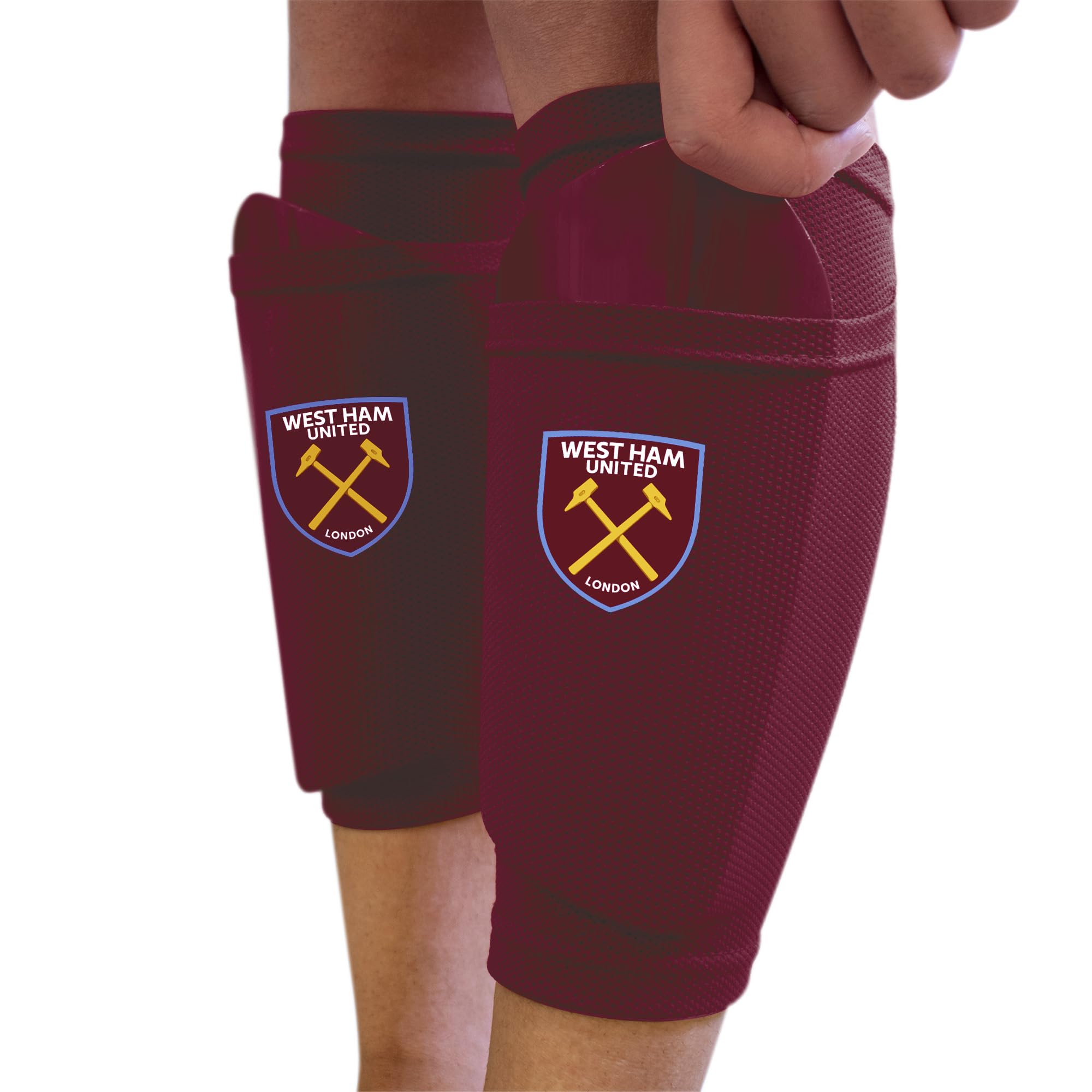 Hy-Pro Officially Licensed West Ham F.C. Shin Pad With Sock Sleeve, Junior - Shin Guard, Breathable, Lightweight, Durable, Protective Gear, The Hammers, Merchandise, Great Football Gift Idea